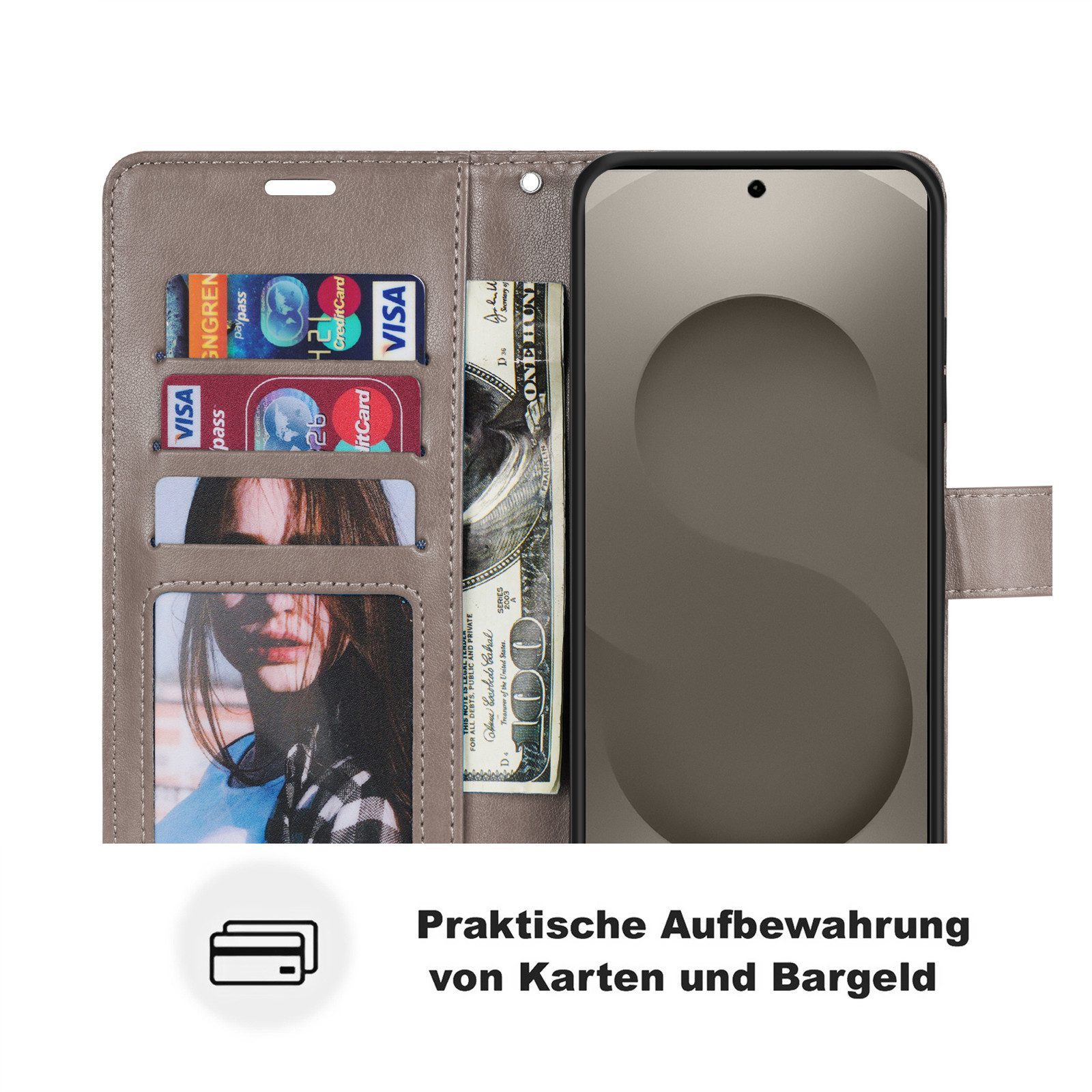 betterfon Handyhülle für Samsung Galaxy S26 Hülle Wallet Case Kartenfächern, Hergestellt aus PU-Leder & weichem TPU – Bild 3 von 5