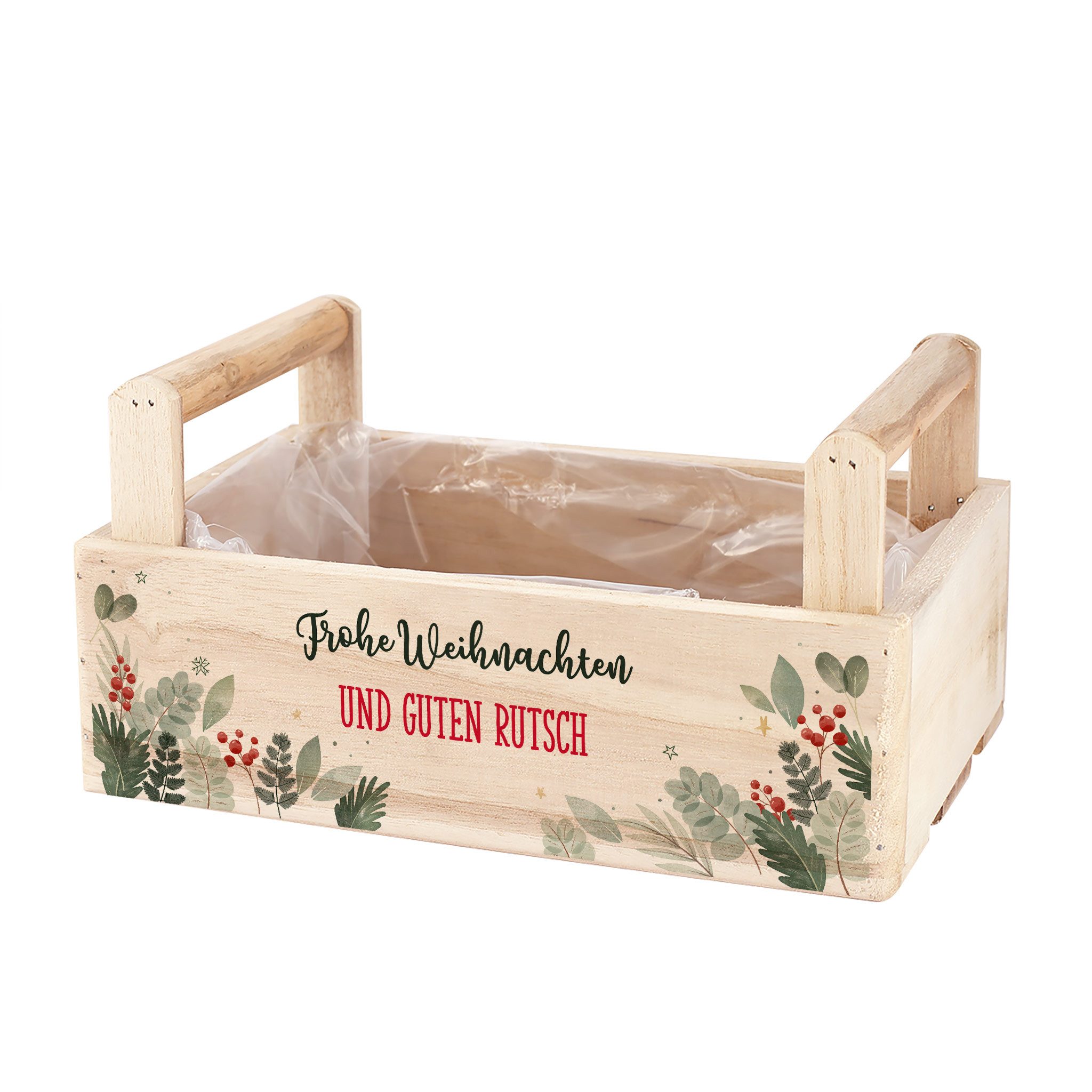 Herz & Heim Geschenkbox zu Weihnachten oder Nikolaus - Holzkorb für Weihnachtsgeschenke, mit Holzgriffen