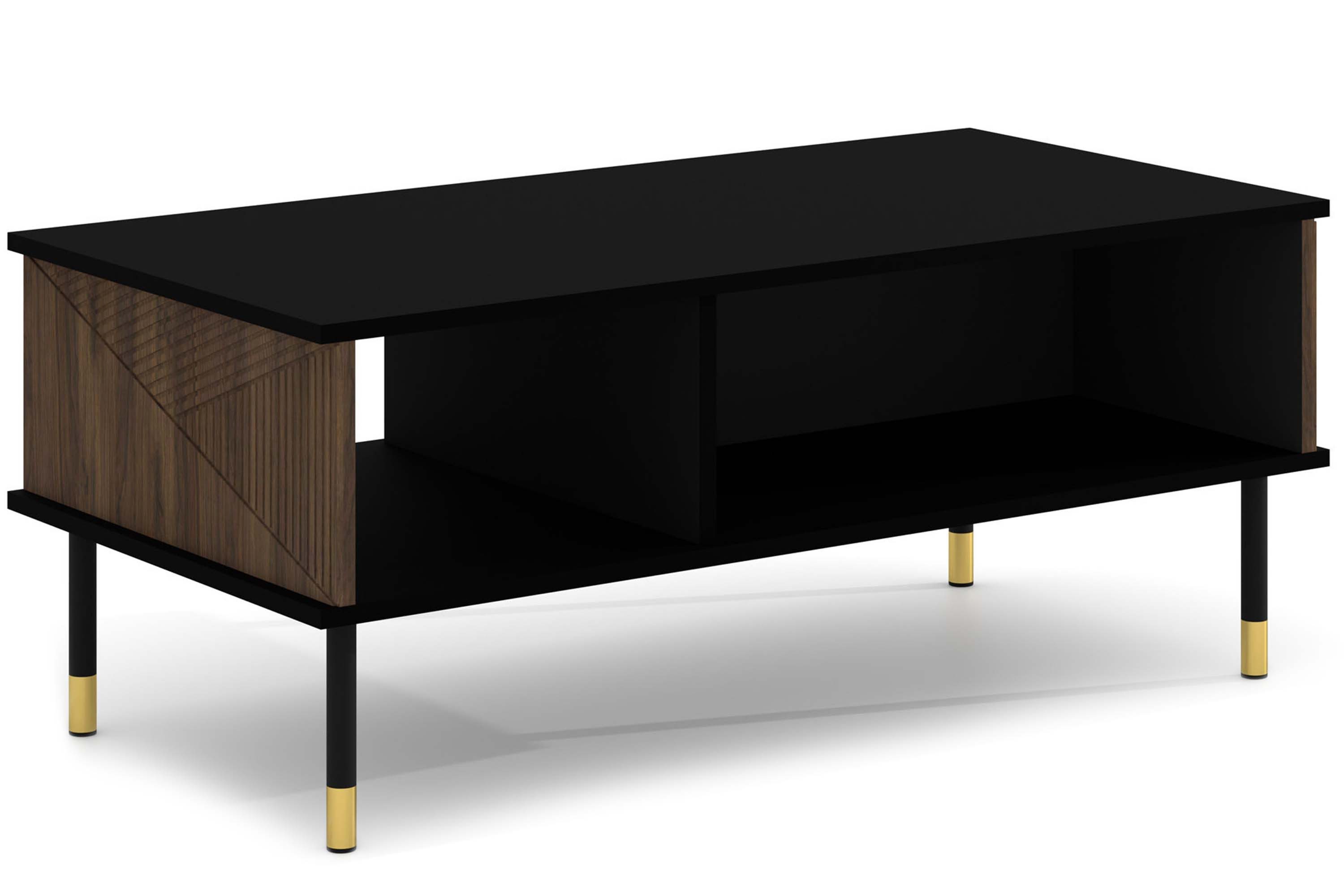 KONSIMO® Couchtisch TULA Kaffeetisch, mit Ablagefläche, Breite 110 cm, ABS-verstärkte Kanten, schwarze Metallfüße 20 cm, geriffelte Elemente