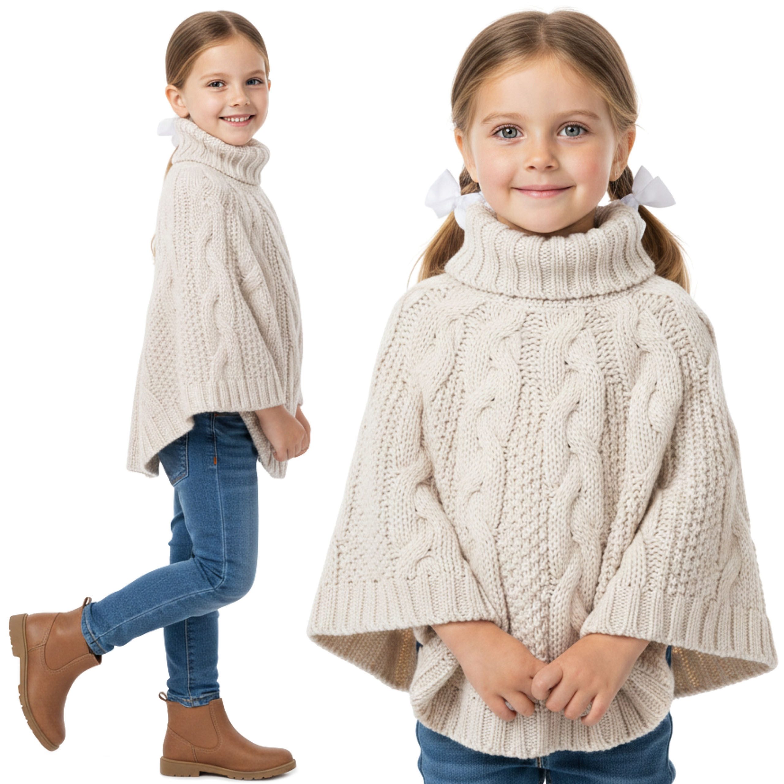 Sarcia.eu Poncho Beiger Kinderponcho für Mädchen – weicher Strick, warm und bequem