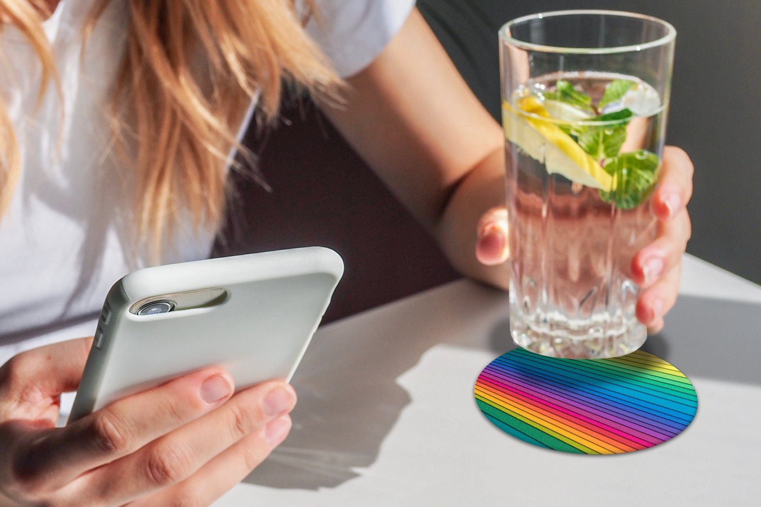 für Regenbogenfarbenes Korkuntersetzer, 6-tlg., Glasuntersetzer Gläser, Tasse, Tassenuntersetzer, MuchoWow Papier, Zubehör Getränkeuntersetzer, Becher