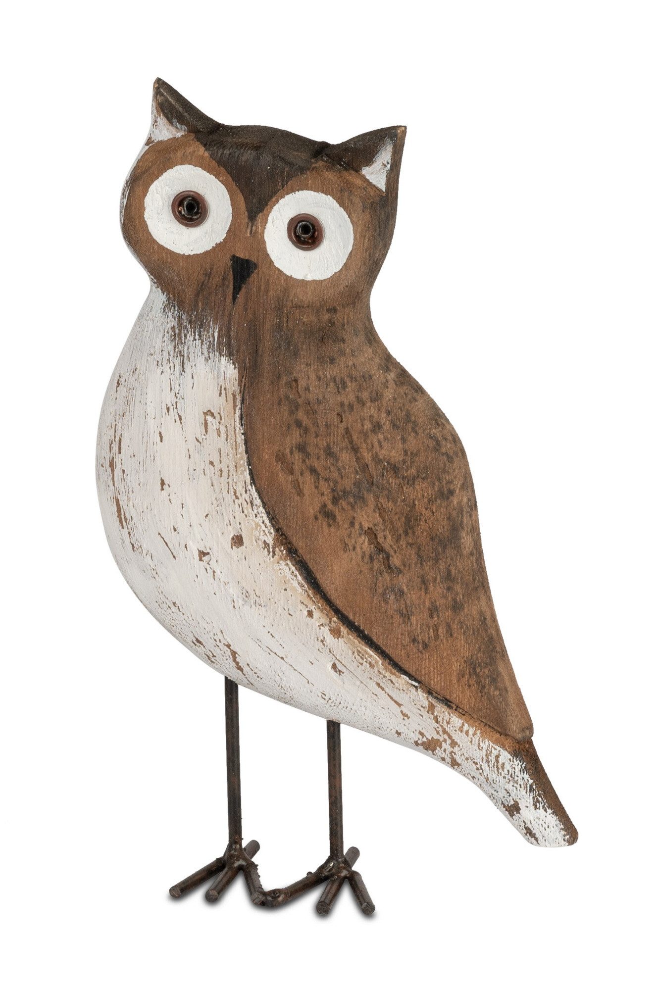 Tierfigur Deko Eule Holz Metall Füße Eulenfigur Vogel Figur Skulptur Objekt