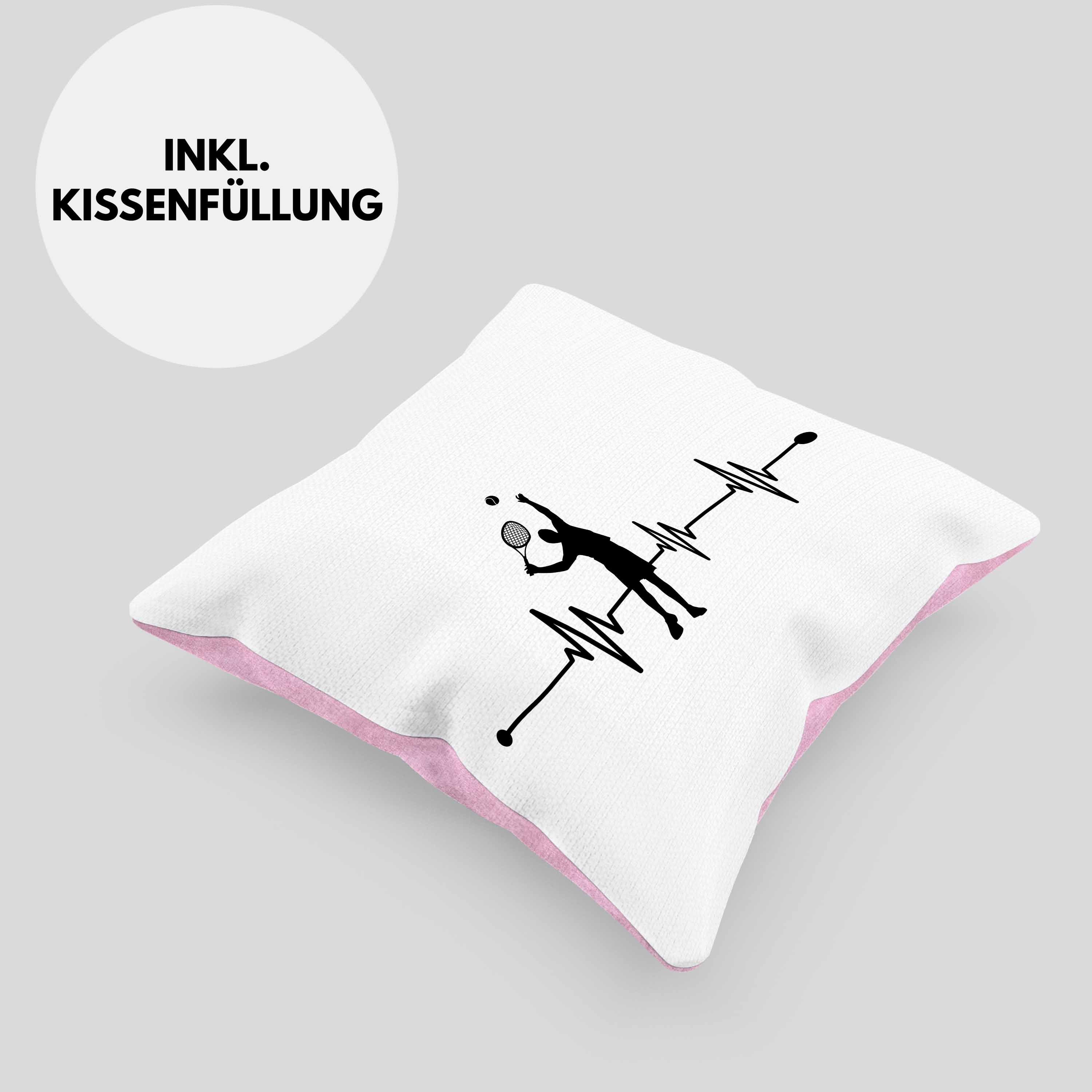 Spruch - Tennis Trendation Rosa Männer Coach Kissen Dekokissen Frauen Dekokissen 40x40 Füllung mit Herzschlag für mit für Tennisspieler Geschenk Tennis-Trainer Trendation