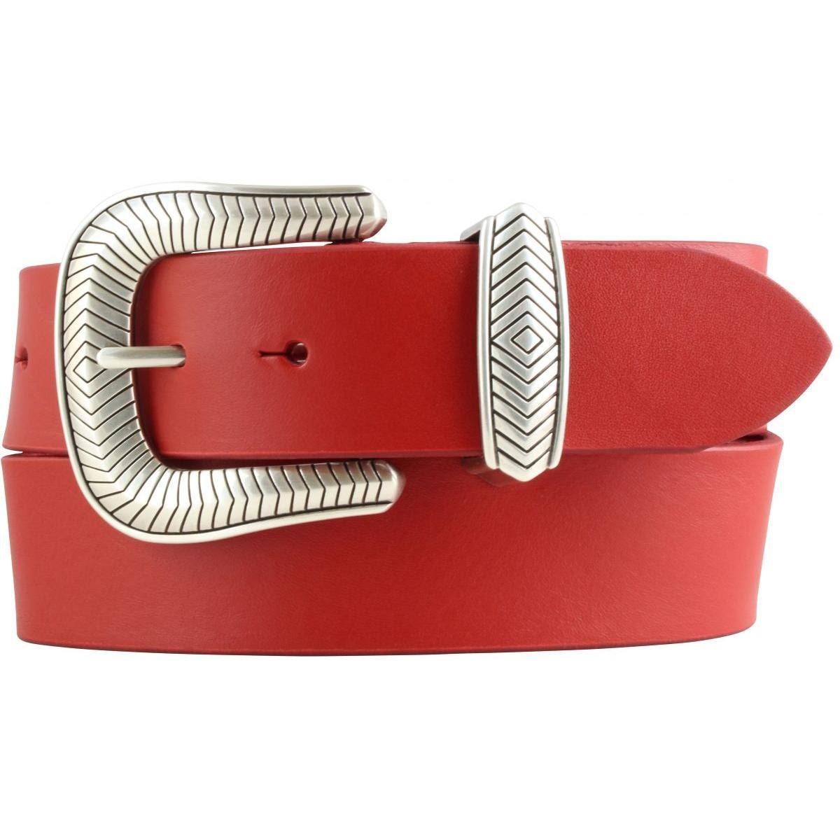 BELTINGER Ledergürtel Designer-Gürtel aus Vollrindleder mit Metall-Schlaufe 4 cm - Jeans-Gür Rot, Silber