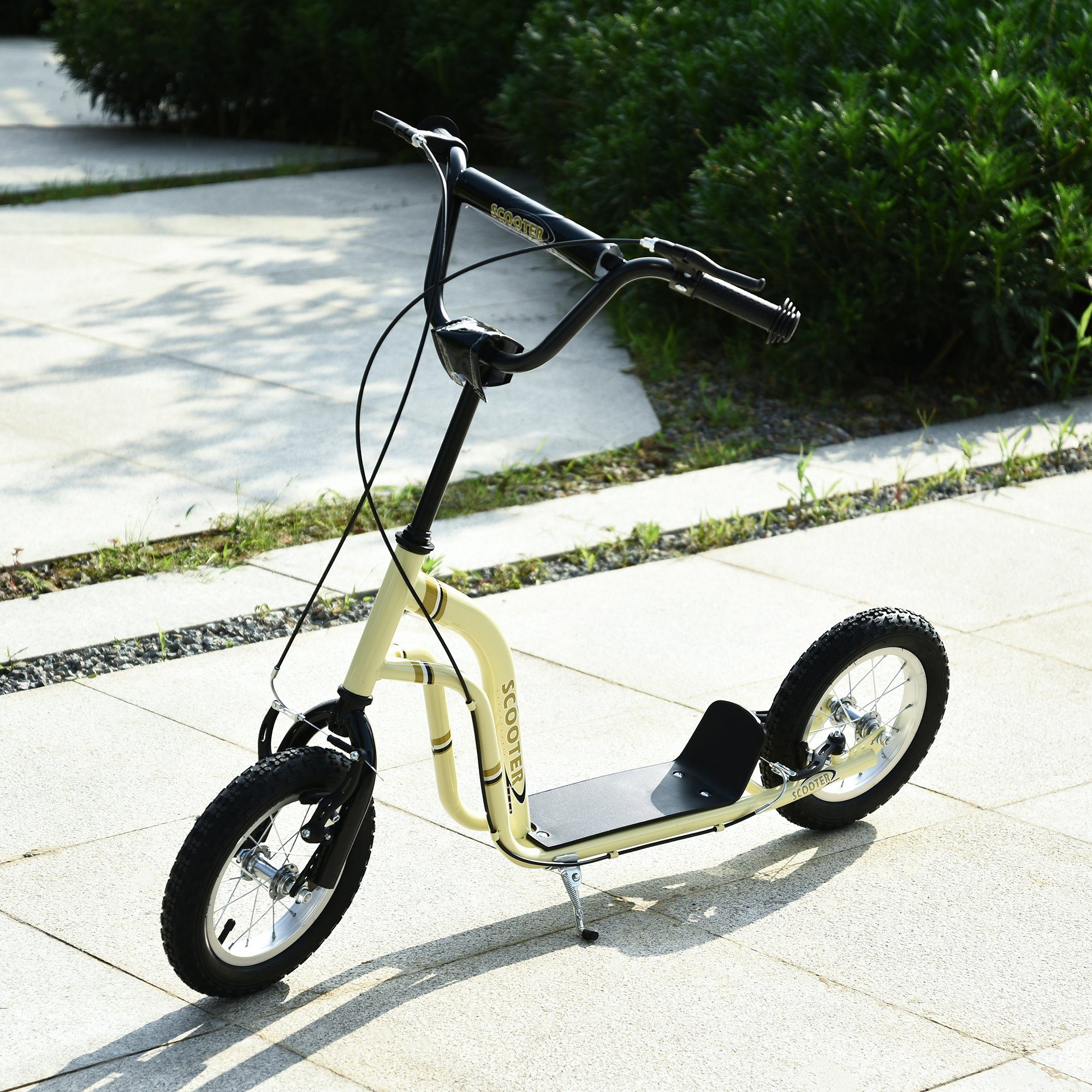HOMCOM Scooter Kinderscooter, Tretroller, Kinder, aus Gummi Aluminium Beige, (Kinderscooter, 1 tlg., Tretroller), 120L x 58B x 85-95H cm
