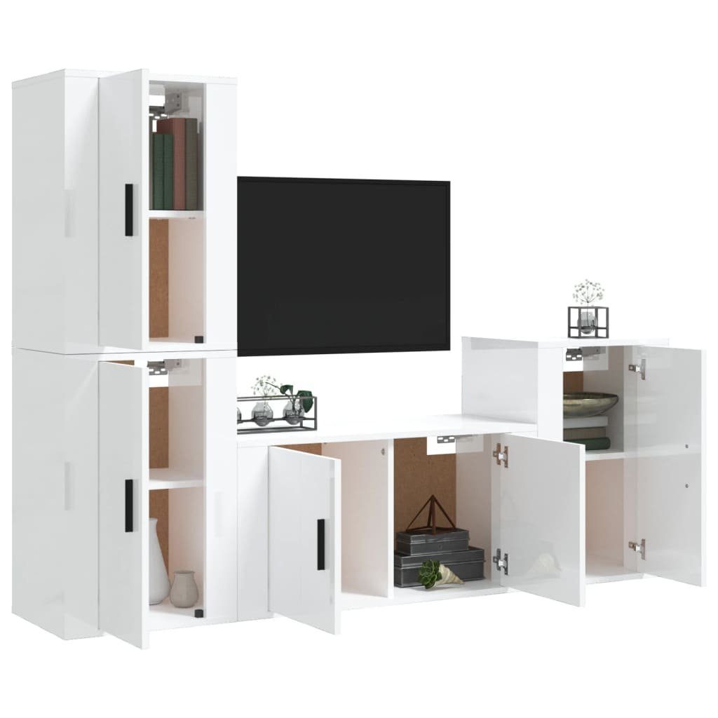 furnicato TV-Schrank 4-tlg. TV-Schrank-Set Hochglanz-Weiß Holzwerkstoff