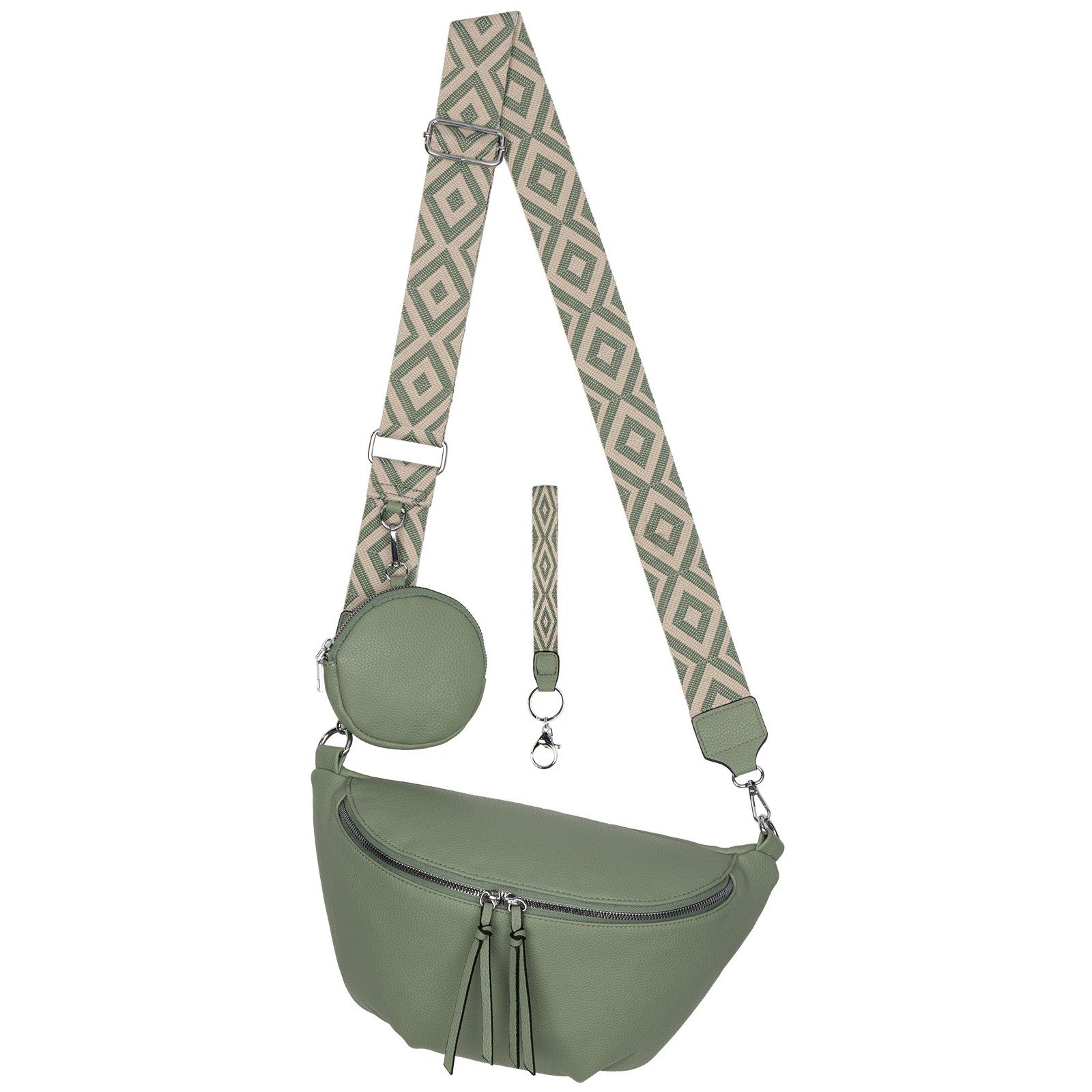 EAAKIE Gürteltasche Bauchtasche Umhängetasche Crossbody-Bag Hüfttasche Kunstleder Italy-D, als Schultertasche, CrossOver, Umhängetasche tragbar GREEN