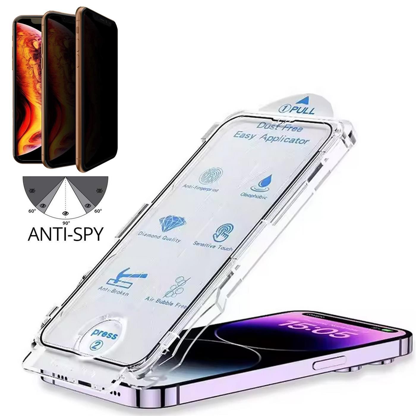 CoolGadget Displayschutzfolie Sichtschutz Panzerfolie für iPhone 16 Pro Max, mit Aufbringhilfe, 2x Privacy Glas Folie Anti-Spy Schutzfolie inkl. Montage Rahmen