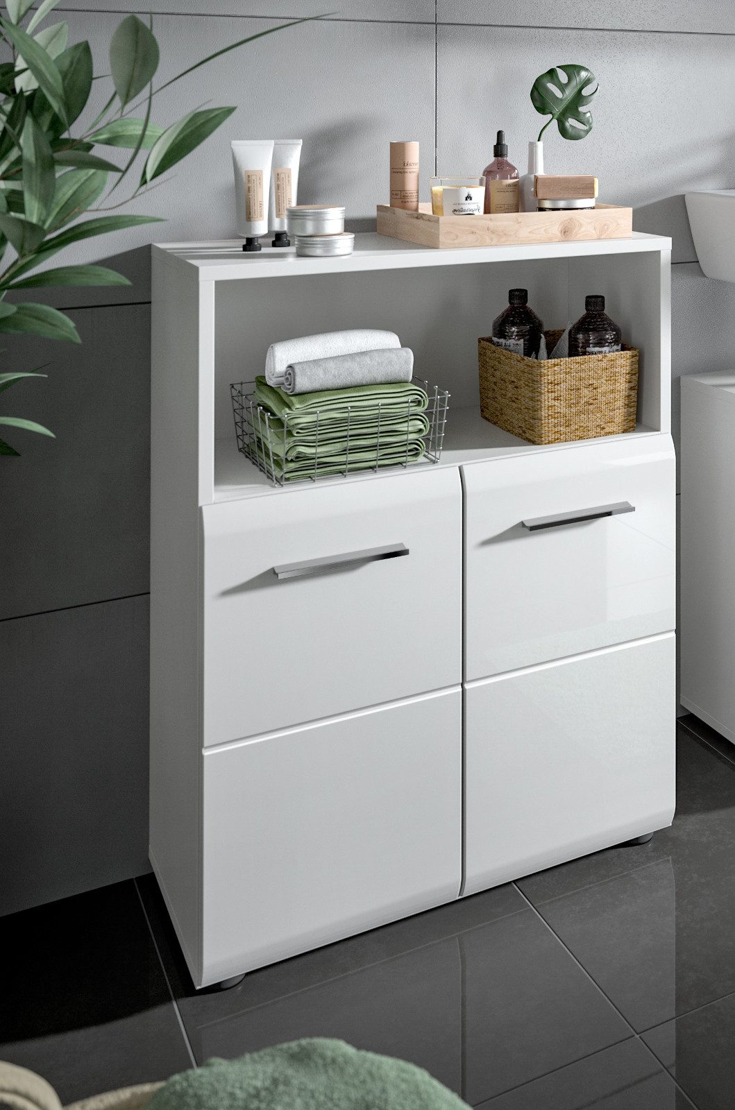 Inn.Furn Kommode Cover (Badschrank in weiß Hochglanz, 2-türig, 60 x 80 cm), mit viel Stauraum