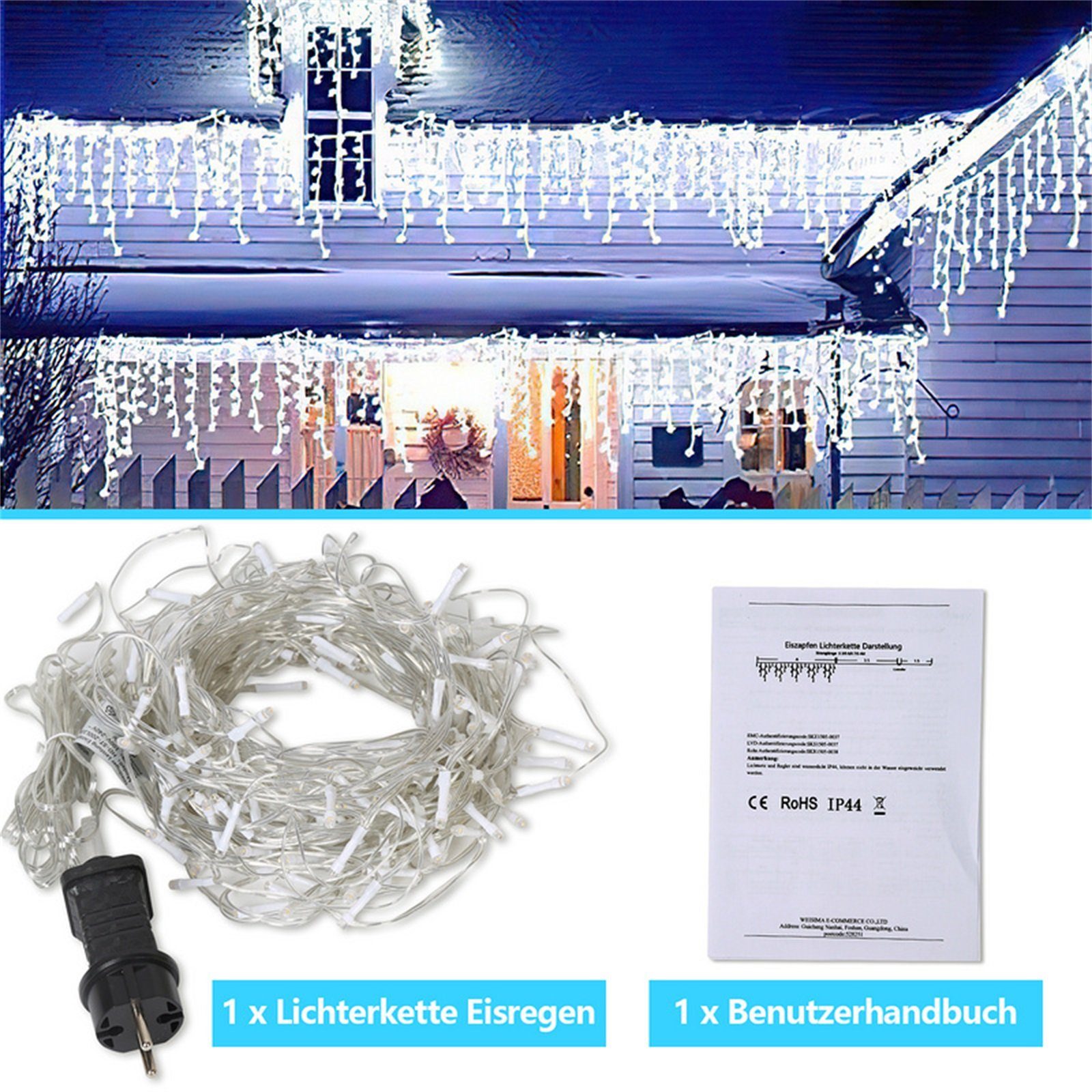 Clanmacy LED-Lichterkette LED Eisregen Eiszapfen Lichterkette Schneefall Weihnachtsdeko Außen, Weihnachten