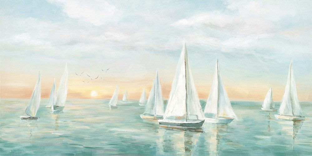 ArtUniverse Gemälde ArtUniverse Leinwandbild Segelboote im Sonnenuntergang 70 x 140 cm, Naturmotiv