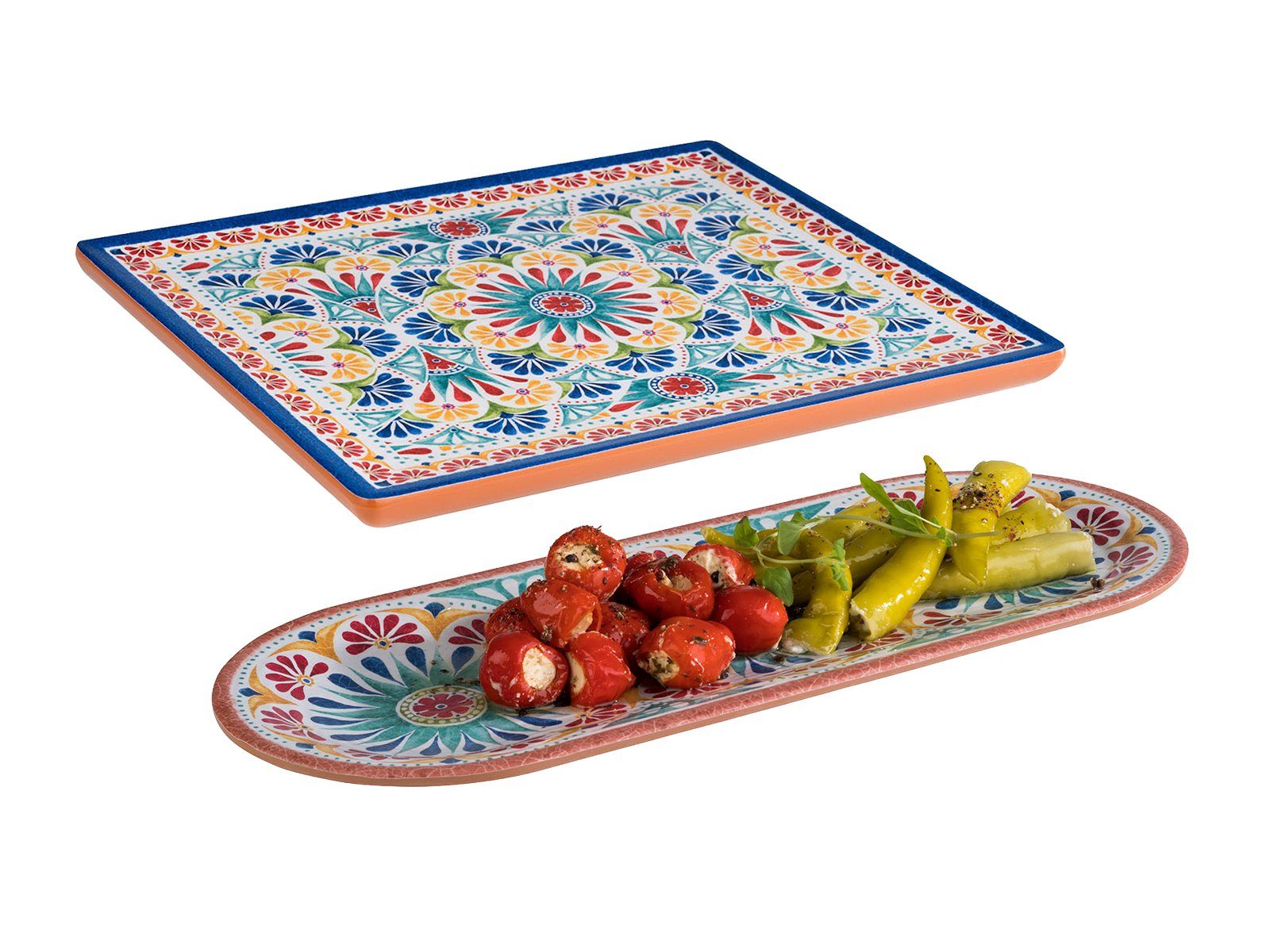 APS Servierplatte, Melamin, (2-tlg), 2er-Set, Melamin Camping-geschirr, Geschirr-set mediterranes Design