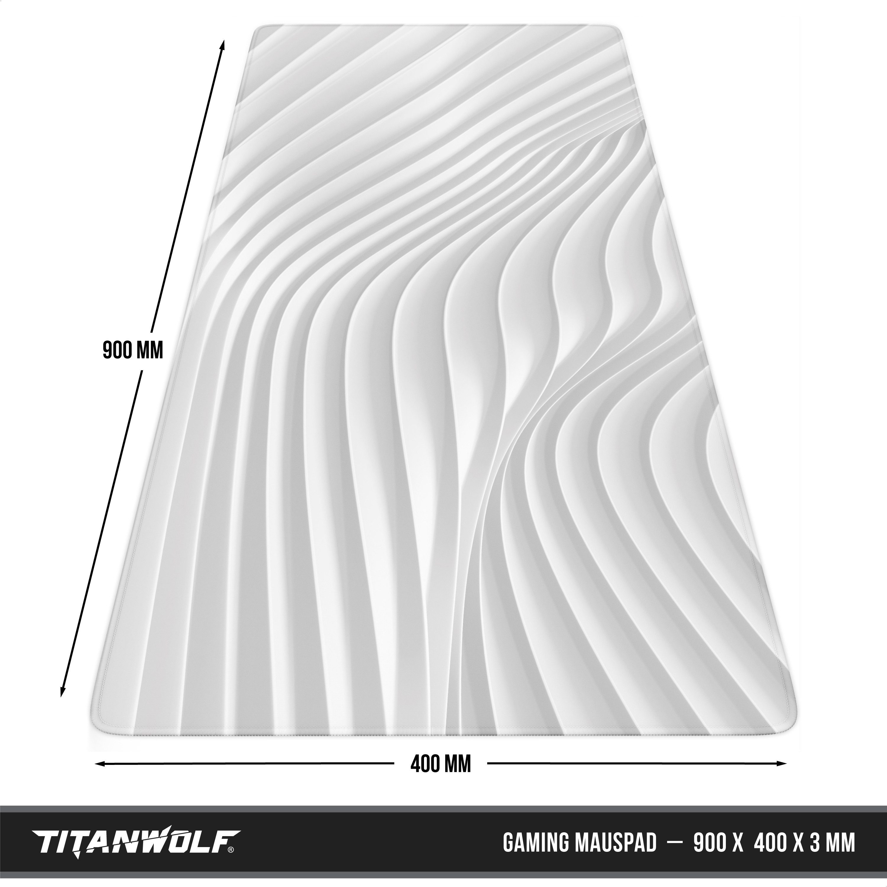 Titanwolf Gaming Mauspad XXL Speed Mousepad 900 x 400 x 3 mm, Schreibtischauflage, abwaschbar, rutschfeste Rückseite, Geschwindigkeit & Präzision, White Wave
