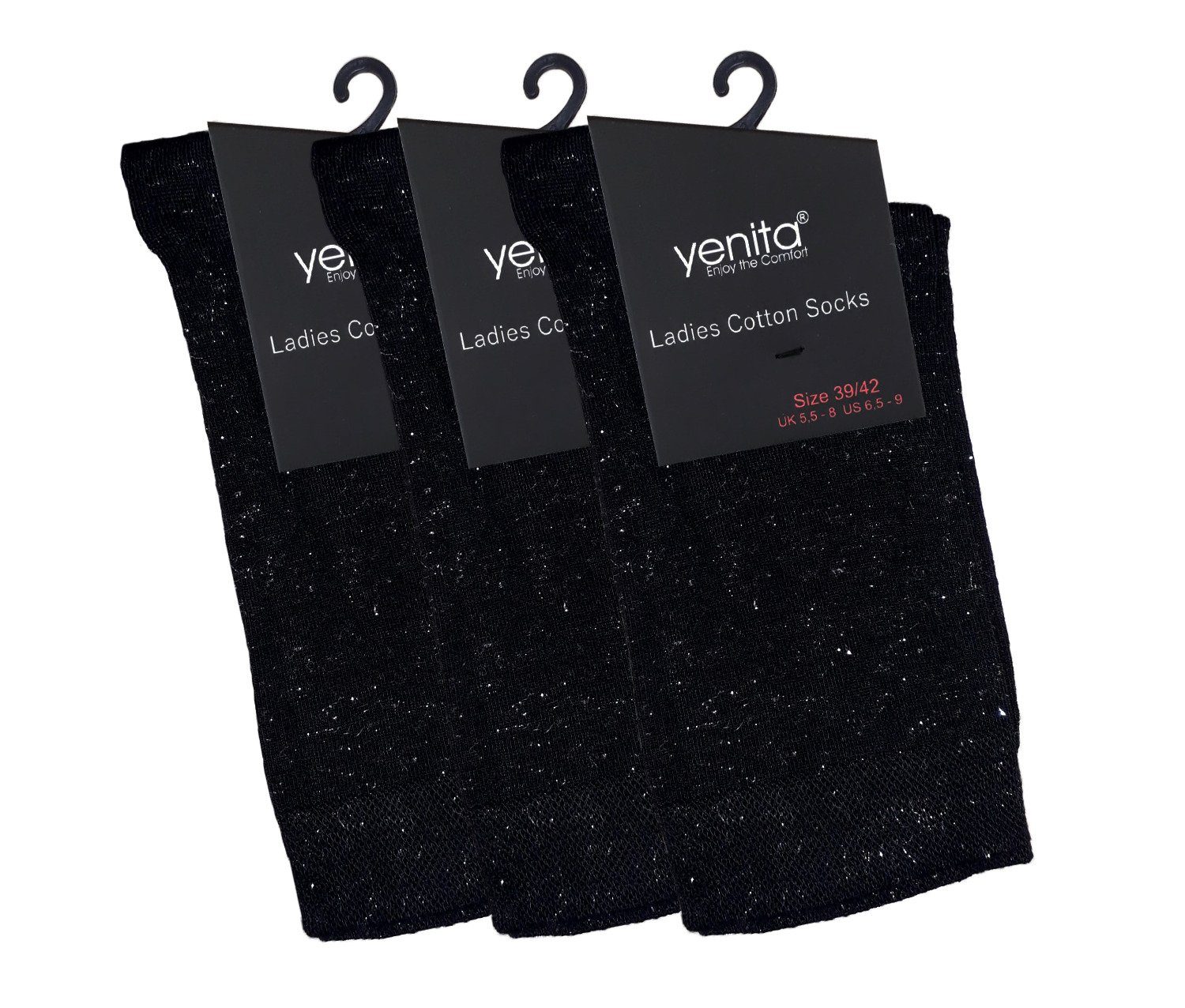 Yenita® Socken (3-Paar) mit Lurex-Garn Schwarz