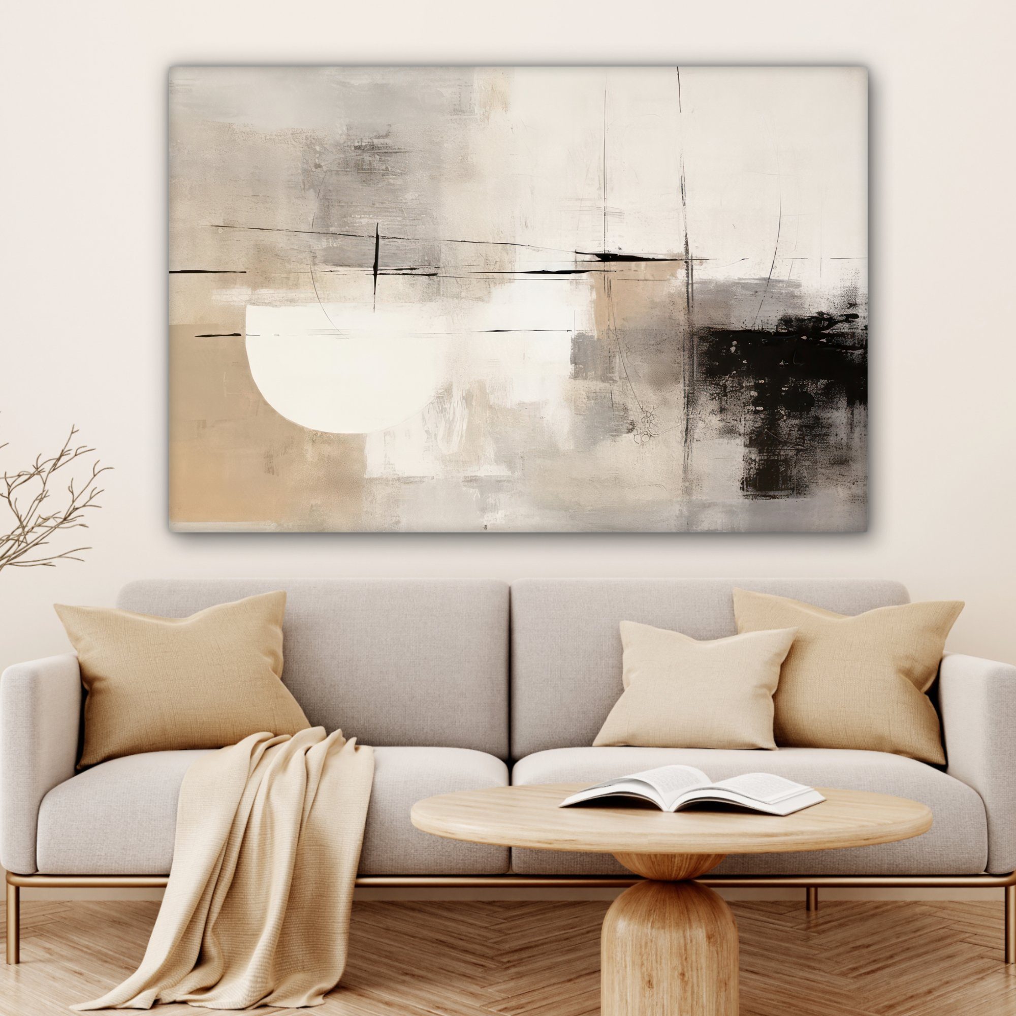 OneMillionCanvasses® Leinwandbild Abstrakt Wohnbereiche, cm Grau, 120x80 Kunst - alle für St), Gemälde, großes, Wandbild - (1 XXL