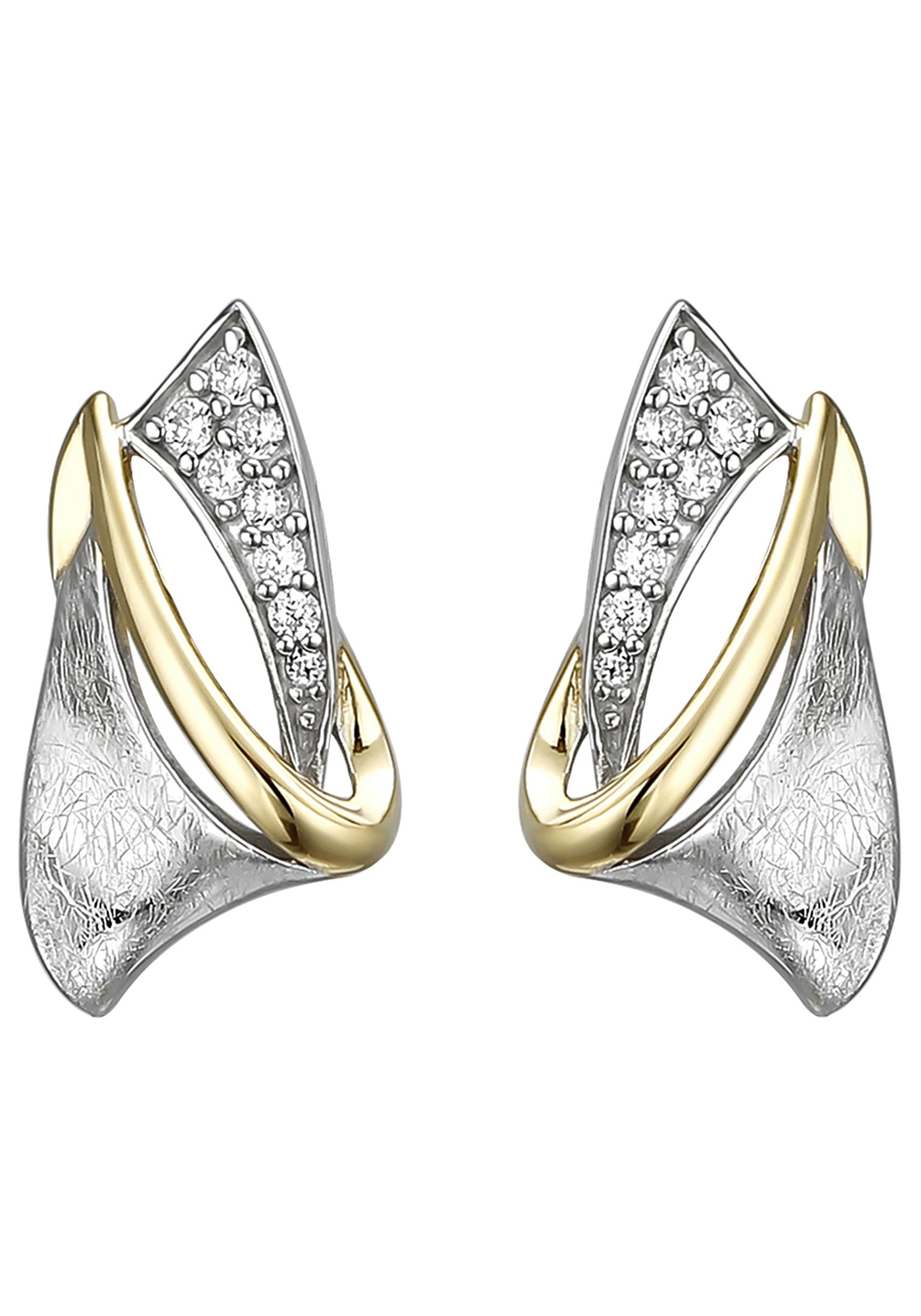 JOBO Paar Ohrstecker, 925 Silber bicolor vergoldet mit 16 Zirkonia günstig online kaufen