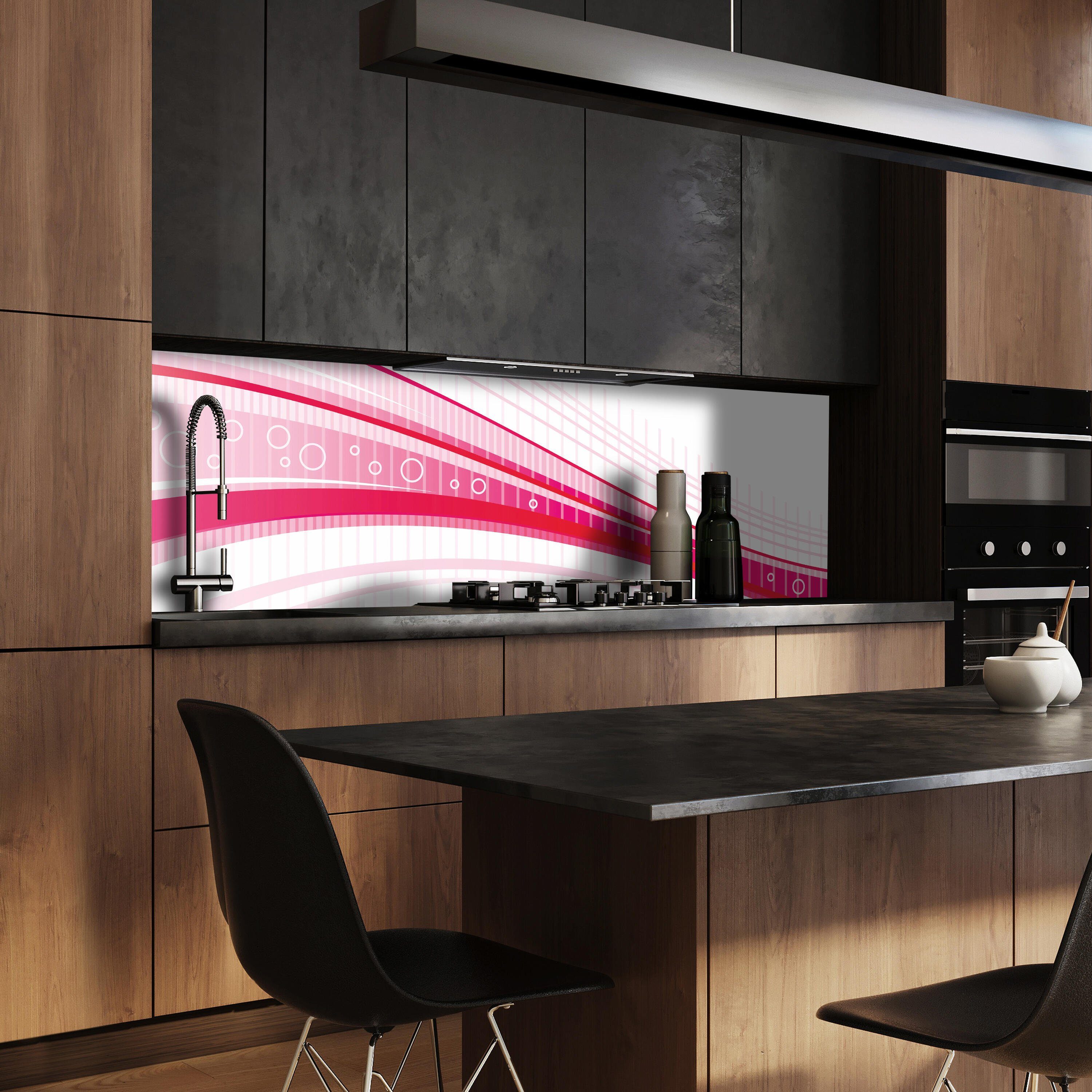 Nischenrückwand in Küchenrückwand wandmotiv24 (1-tlg), versch. Größen Hartschaum Premium Pinke Welle,