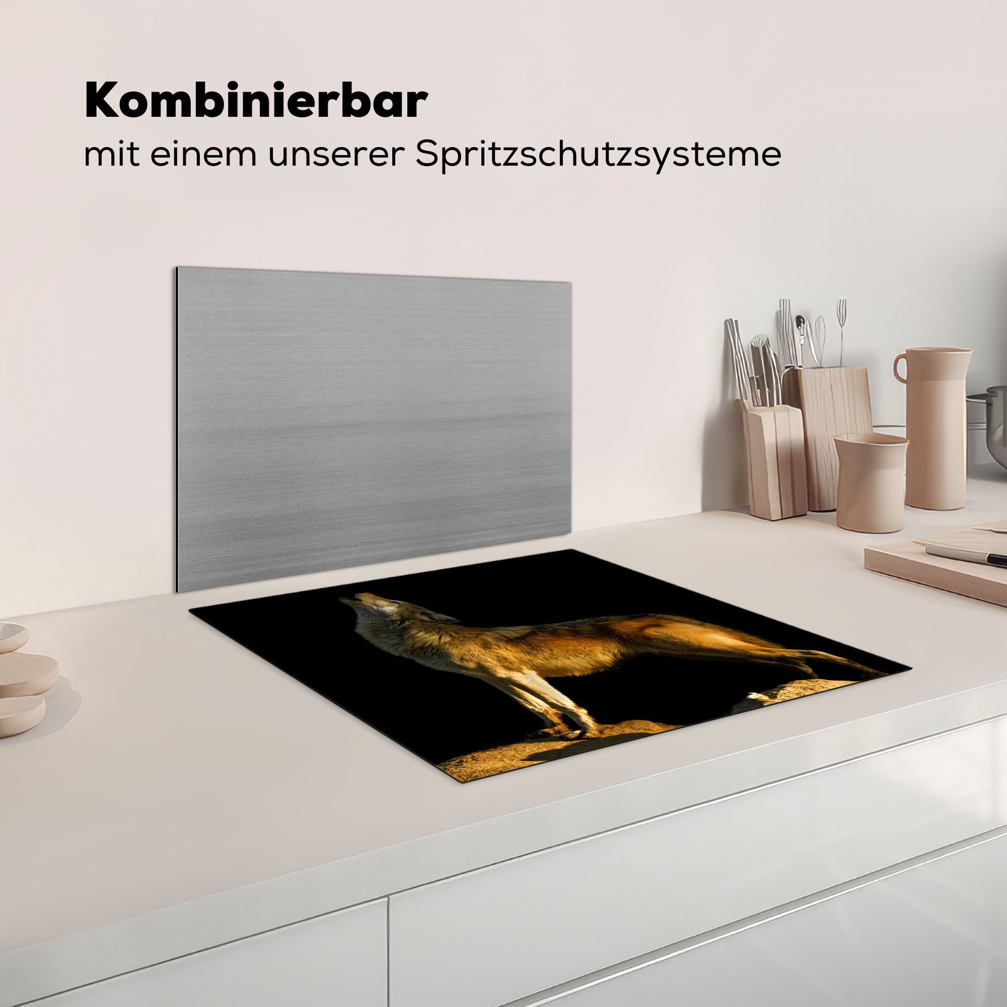 MuchoWow Herdblende-/Abdeckplatte Heulender Wolf, Vinyl, küche, (1 Induktionsmatte die cm, tlg), für Ceranfeldabdeckung 59x52