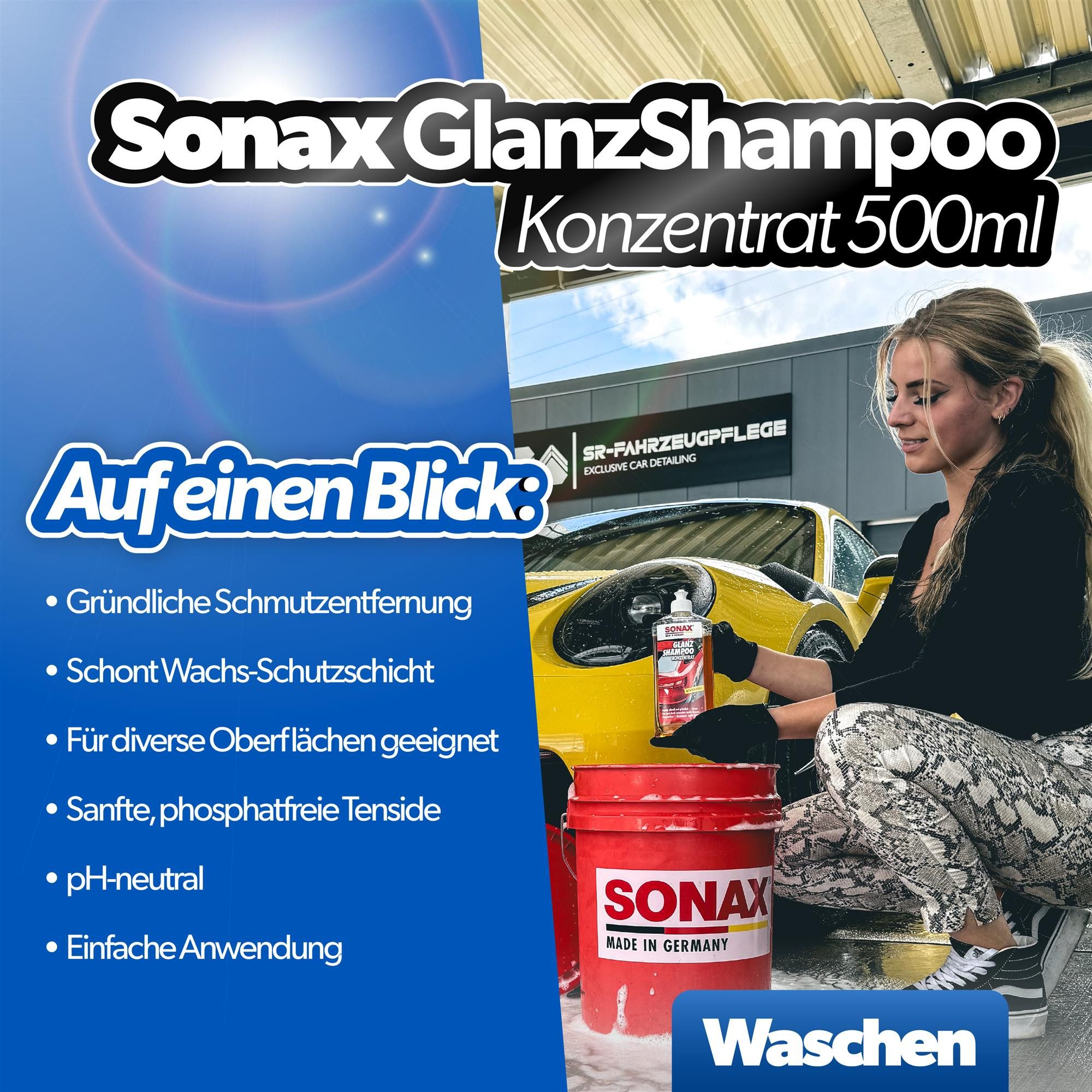 detailmate Sonax Glanz Shampoo Waschset #4 mit Waschhandschuh 500ml Auto-Reinigungsmittel (Basic, [- Autoshampoo mit Zubehör)