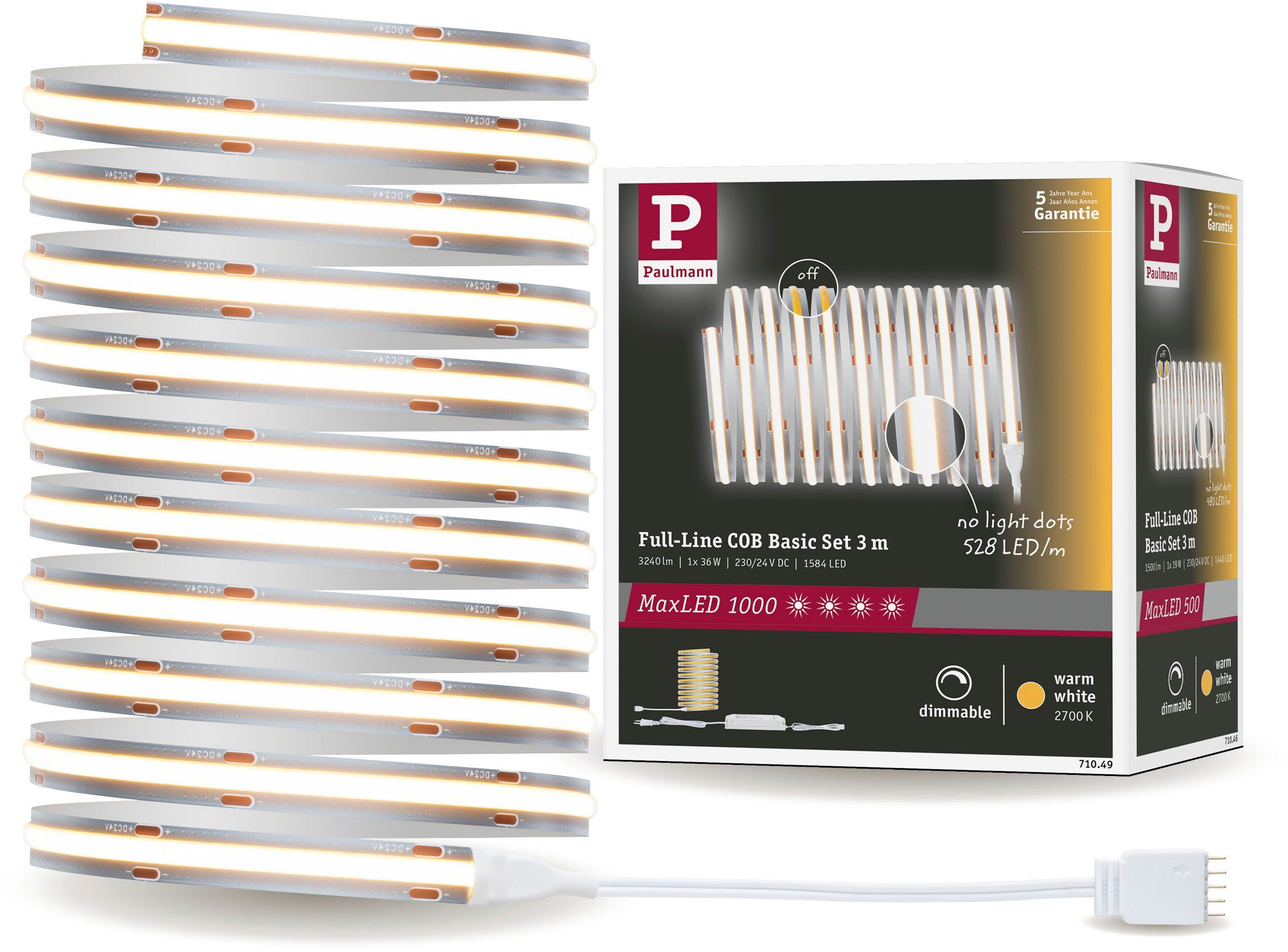 1000 Paulmann MaxLED 36W COB 3m Basisset 3240lm 1-flammig 2700K, Warmweiß LED-Streifen Full-Line