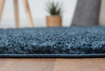 Teppich Hochflor Teppich SHAGGY dunkelblau rund diverse Größen, LebensWohnArt, Höhe: 3.7 mm