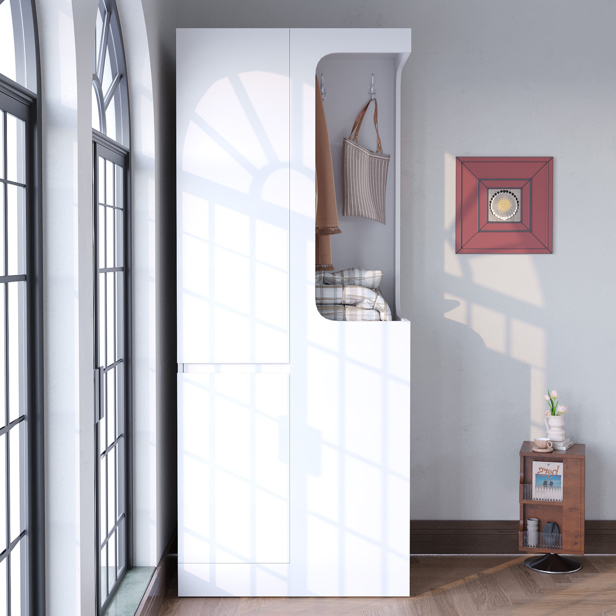 OKWISH Kleiderschrank Schrank (mit 4 Schubladen & offenem Hängefach, 1 Tür, 70×40×170 cm)