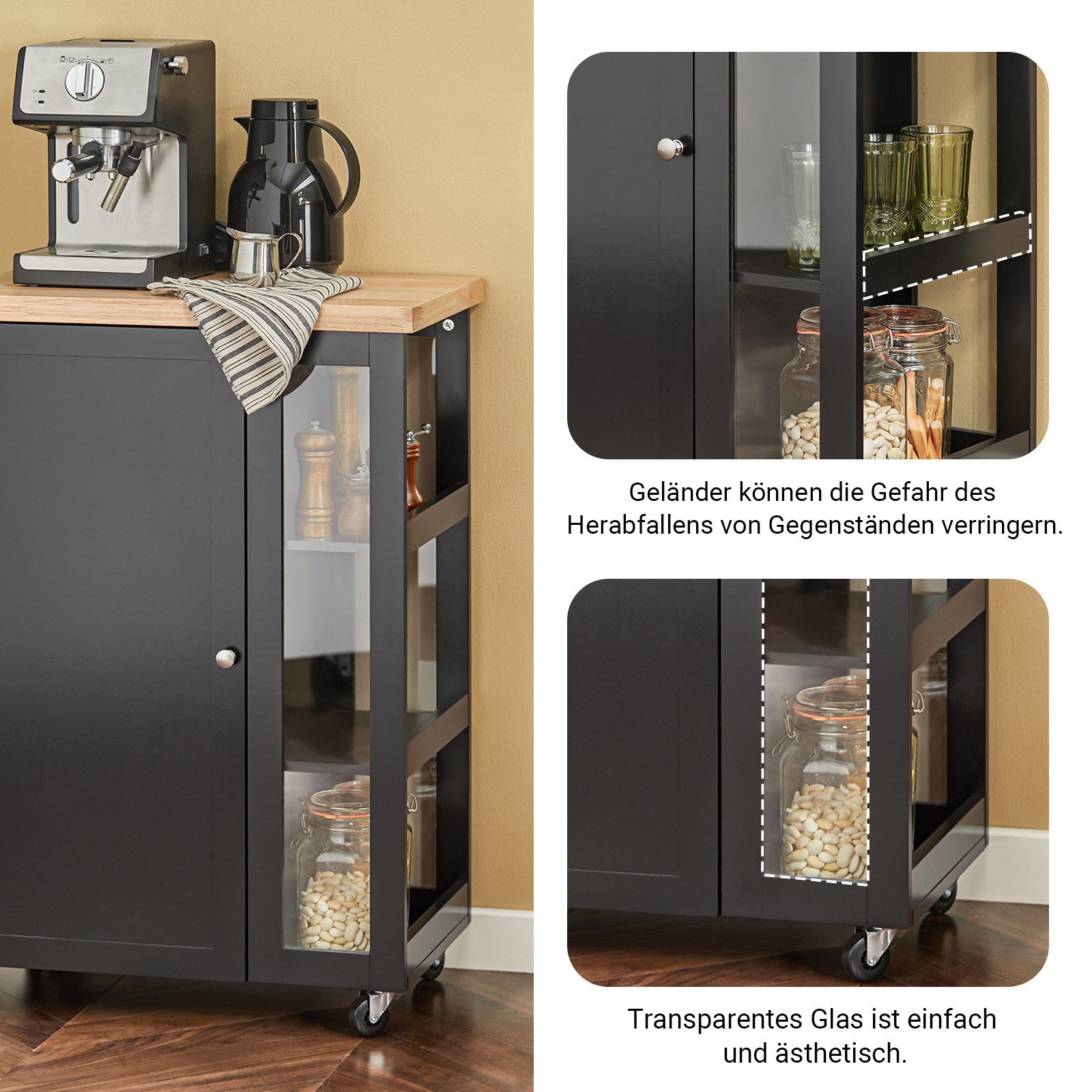 SoBuy Küchenwagen FKW75, Küchenwagen auf Rollen Küchenschrank Kücheninsel Küchentrolley, Servierwagen Beistellwagen Rollwagen, mit 3 Ablagefächern, Esszimmer