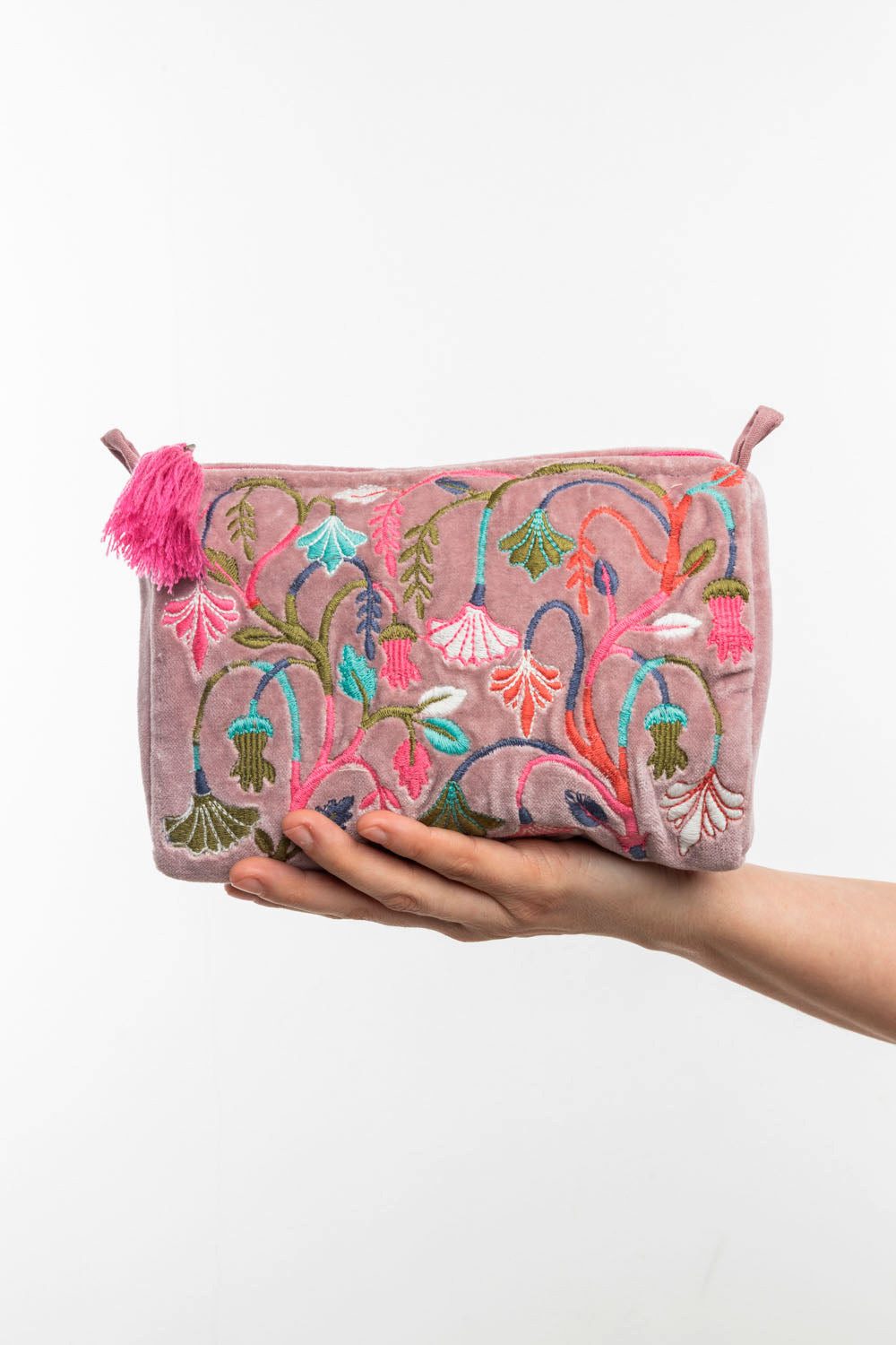 Tranquillo Kosmetiktasche Kosmetiktasche VELVET MEADOW - groß, Edle Samttasche mit aufwendiger Stickerei und Quaste
