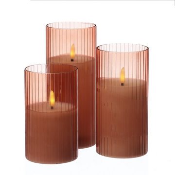 MARELIDA LED-Kerze LED Kerze im Glas Windlicht Echtwachs Timer H: 12,5cm D: 7,5cm rosa (1-tlg)