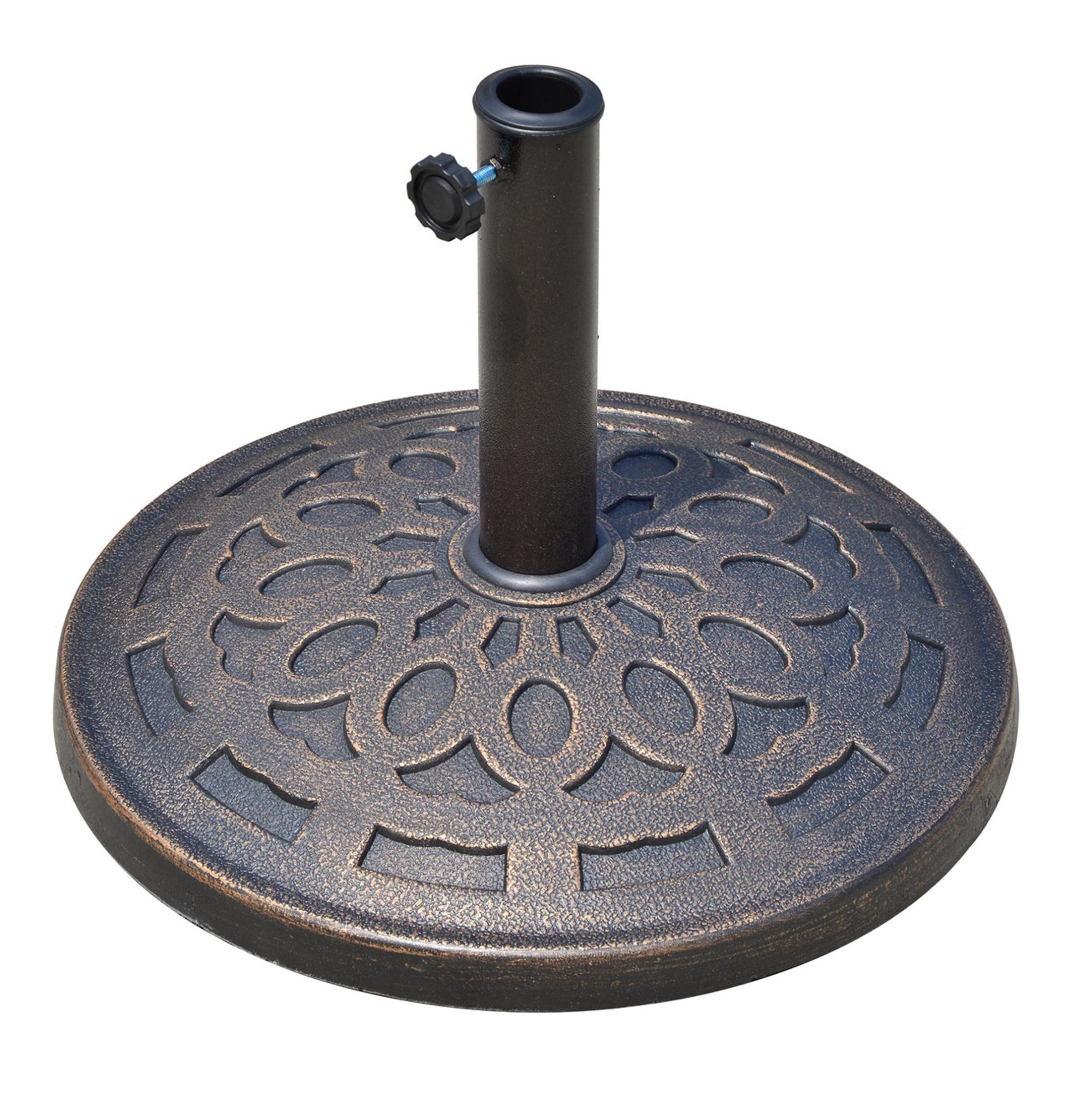 REDOM Schirmständer Sonnenschirmfuß rund 14 kg Bronze Harz Ø48,5 x H34 cm Schirmständer (1 St., Dekorativer und stabiler Schirmständer für Garten & Terrasse), Passend für Ø38/48 mm Schirme, flexibler Einsatz im Außenbereich