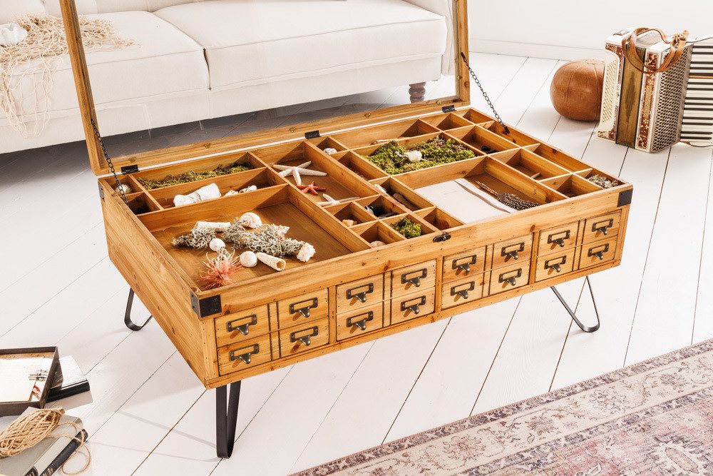 riess-ambiente Couchtisch SEVEN SEAS 100cm natur / schwarz (Einzelartikel, 1-St), Wohnzimmer · Massivholz · Glas · Metall · mit Stauraum · Landhaus
