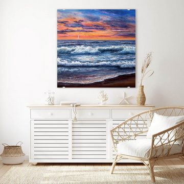 Primedeco Glasbild Wandbild Quadratisch Sonnenuntergang über Ozean mit Aufhängung, Natur