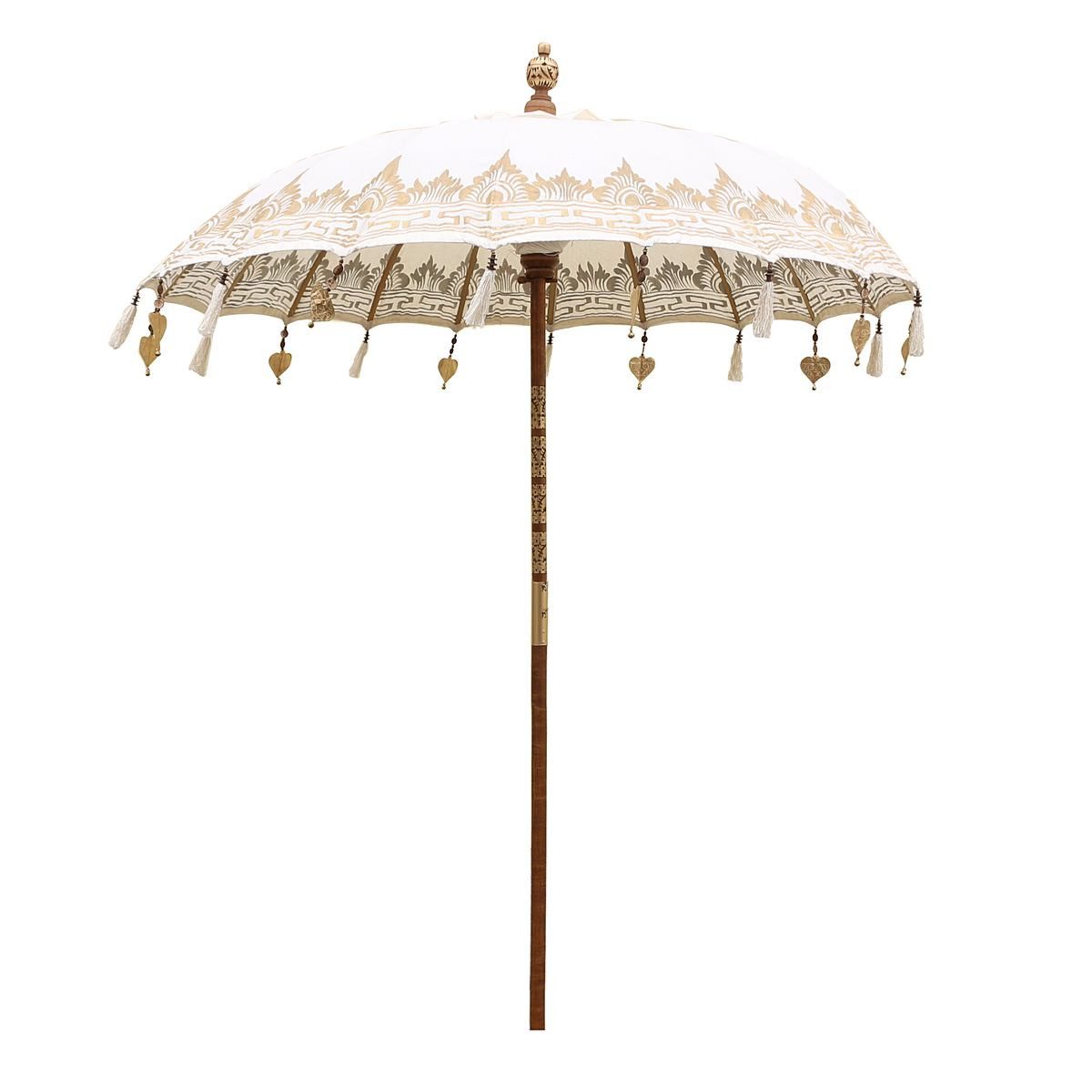 Oriental Galerie Sonnenschirm Balinesischer Sonnenschirm 180 cm Einfache Bemalung Weiß Gold