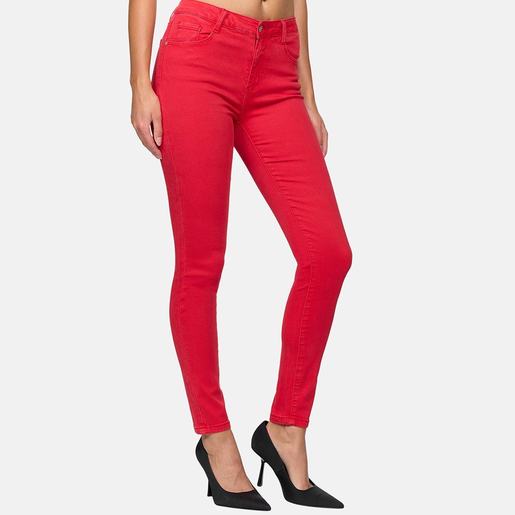 Damen Hose Skinny Elara Elastisch Stretch Elara Jeans (1-tlg) Skinny-fit-Jeans Rot
