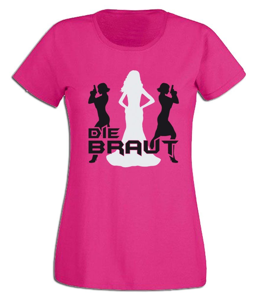 G-graphics T-Shirt Damen T-Shirt - Die Braut JGA-Shirt, Junggesellinnen-Abschied, Poltershirts, mit Frontprint / Aufdruck auf der Vorderseite, Bachelorette, Braut-Shirt