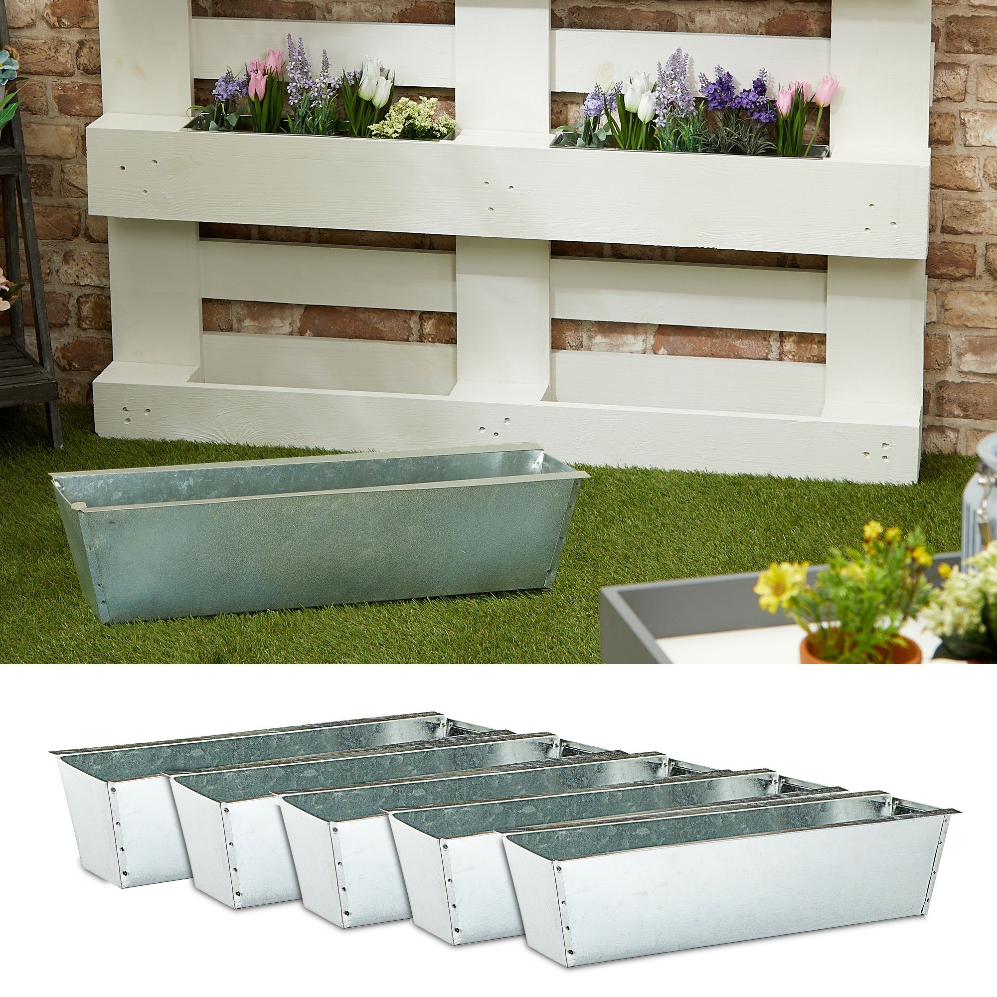 CEPEWA Pflanzkübel Pflanzkasten 6er Set aus Zink für Europaletten Paletten 38x13x9