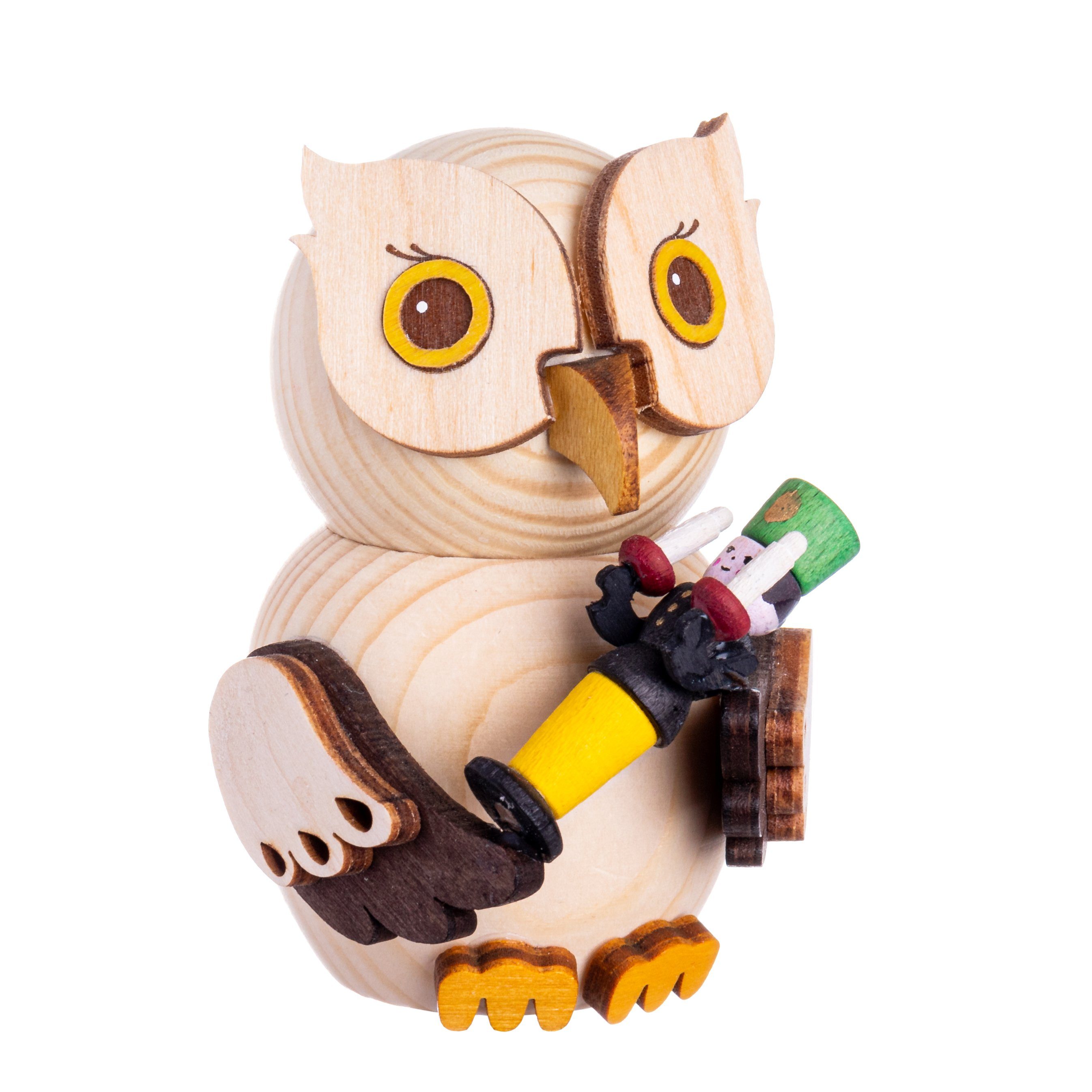 Kuhnert Dekofigur Mini-Eule mit Bergmann - aus Holz gefertigt - ca. 7 cm groß, entzückende Dekoration für jeden Raum - Made in Germany