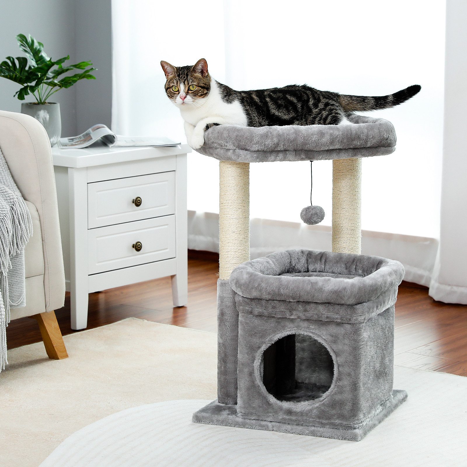 PAWZ Road Kratzbaum Kleiner Katzenbaum, mehrstöckiger Katzenturm,gemütlicher Katzenwohnung, mit Sisal-überzogenem Kratzbaum