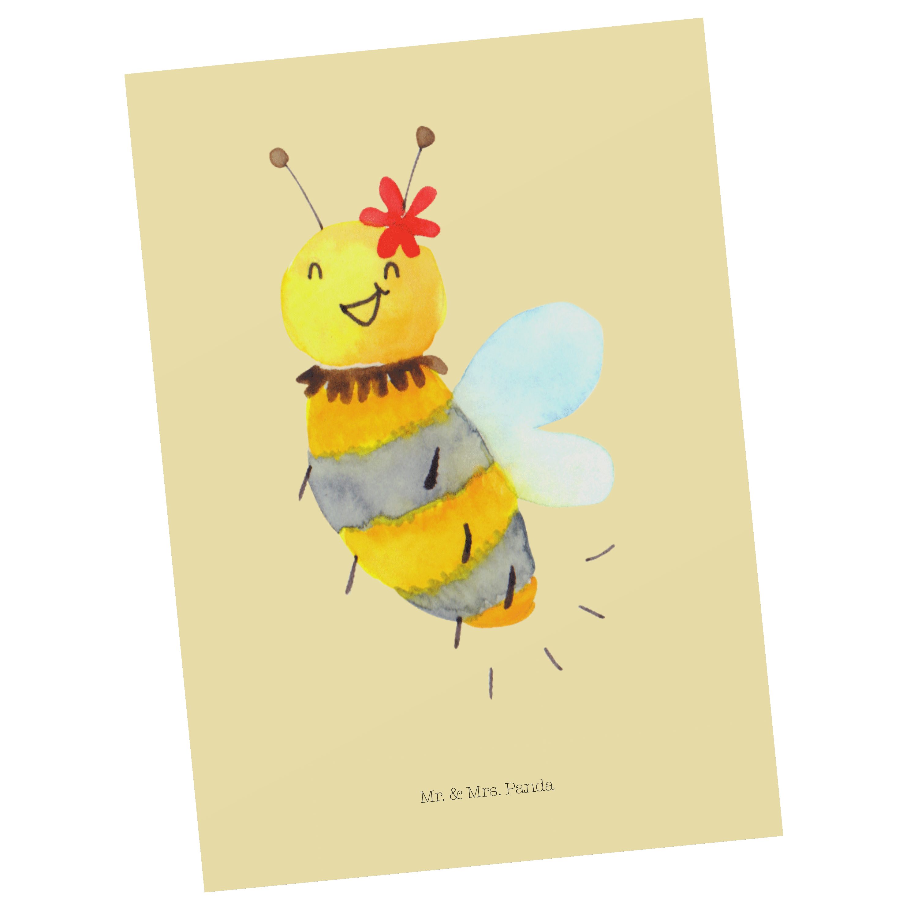 Mr. & Mrs. Panda Postkarte Biene Blume - Gelb Pastell - Geschenk, Hummel, Geburtstagskarte, Gesc