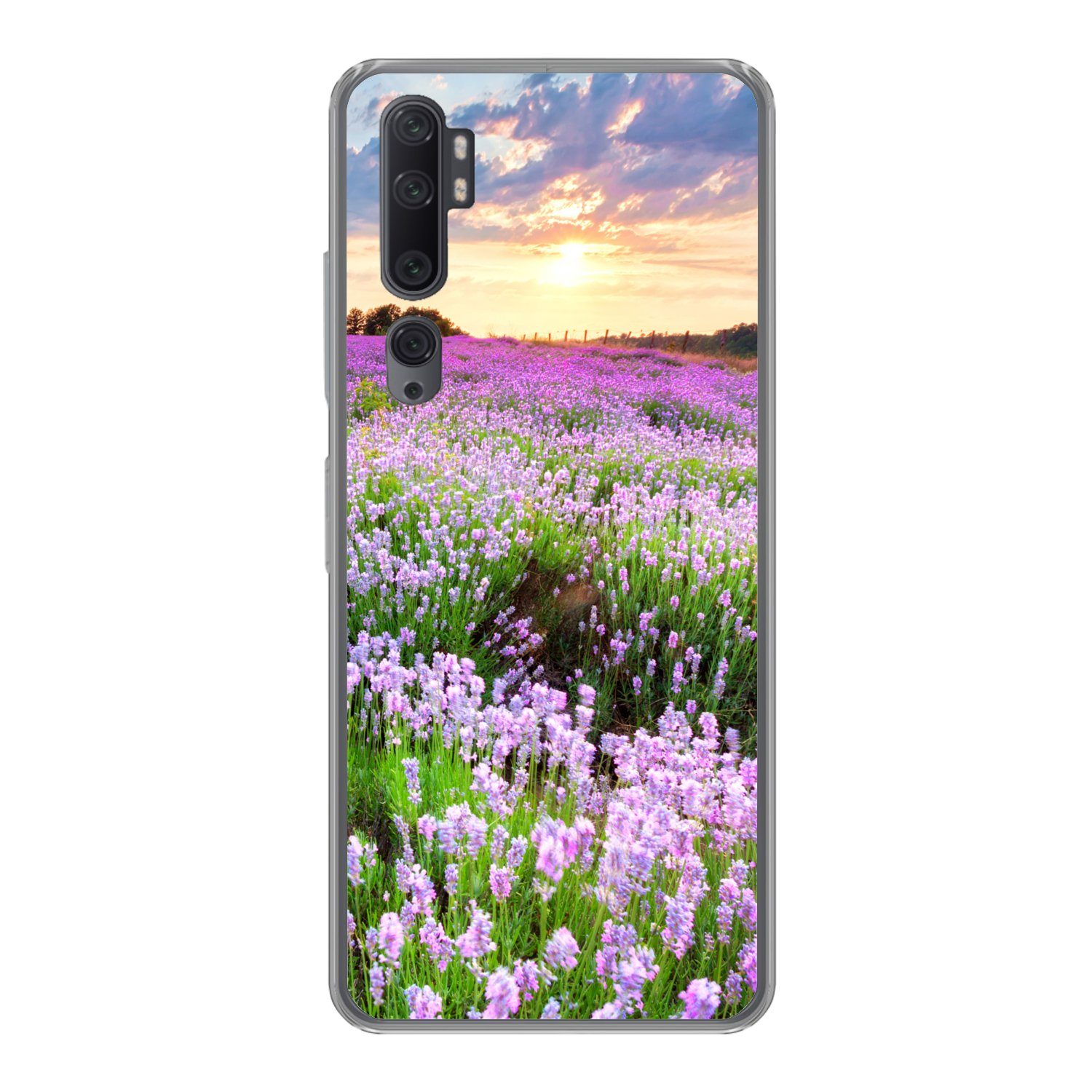 MuchoWow Handyhülle für Xiaomi Mi Note 10 Pro Blumen - Lavendel - Lila - Himmel - Sonnenun