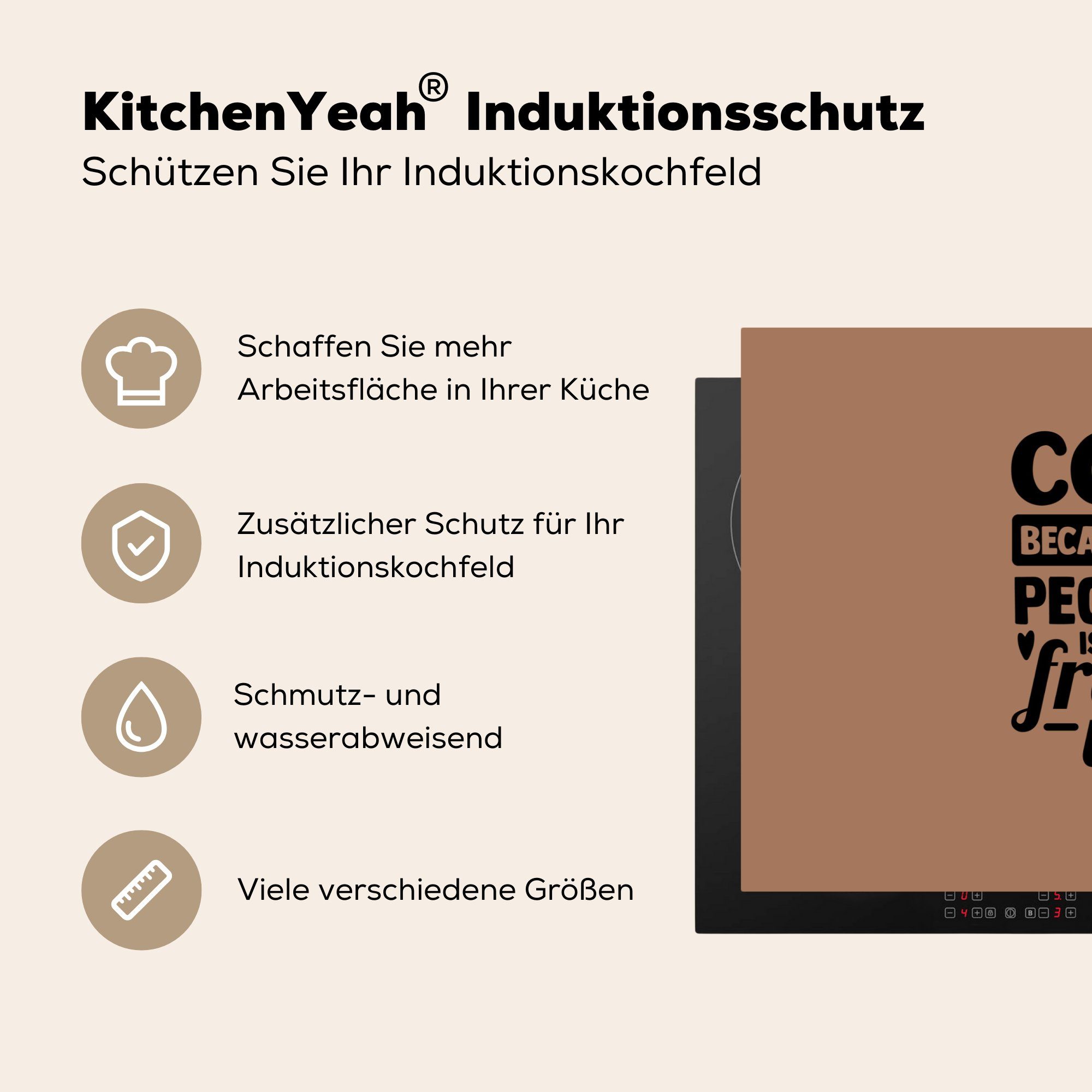 (1 Herdblende-/Abdeckplatte tlg), Vinyl, - Zitate Ceranfeldabdeckung - küche, die 81x52 Schutz für cm, MuchoWow Braun, Kaffee Induktionskochfeld