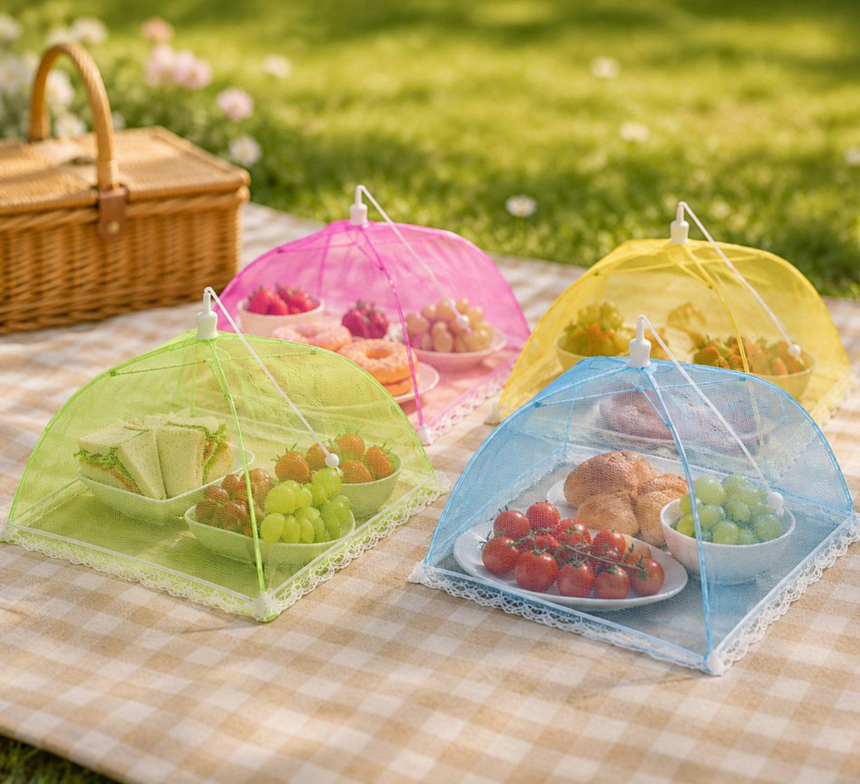 Koopman Schutzhaube Fliegenhaube Insektenschutz Garten Bunt 4er Set,(Set, 4-tlg., Packung) Insektenhaube, 30x30x20cm, 4tlg, Speisenhaube, Outdoor Schutz