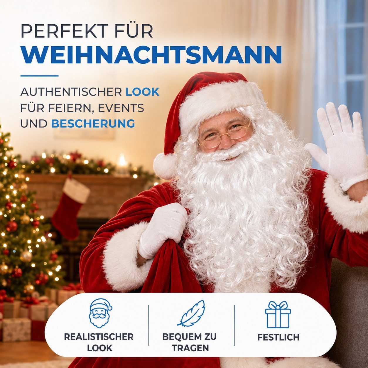 TK Gruppe Kostüm-Perücke 2 in 1 - Weihnachtsmannbart und Perücke - Nikolausbart Nikolausperücke, 2 in 1 Perücke und Bart