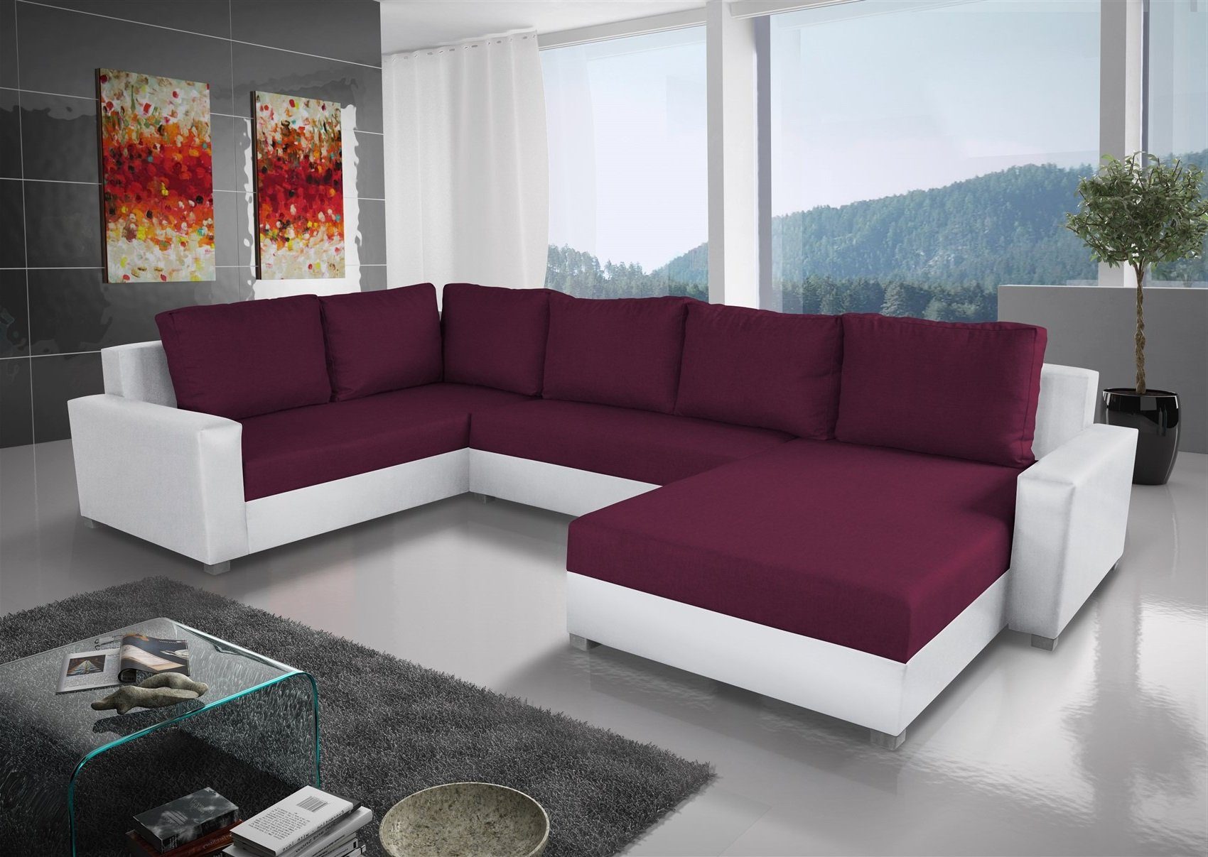 Fun Möbel Wohnlandschaft Couchgarnitur GRADO mit Schlaffunktion Ottomane Links oder Rechts, inkl. 6 Rückenkissen mit Reißverschluss, Inkl. Bettkasten