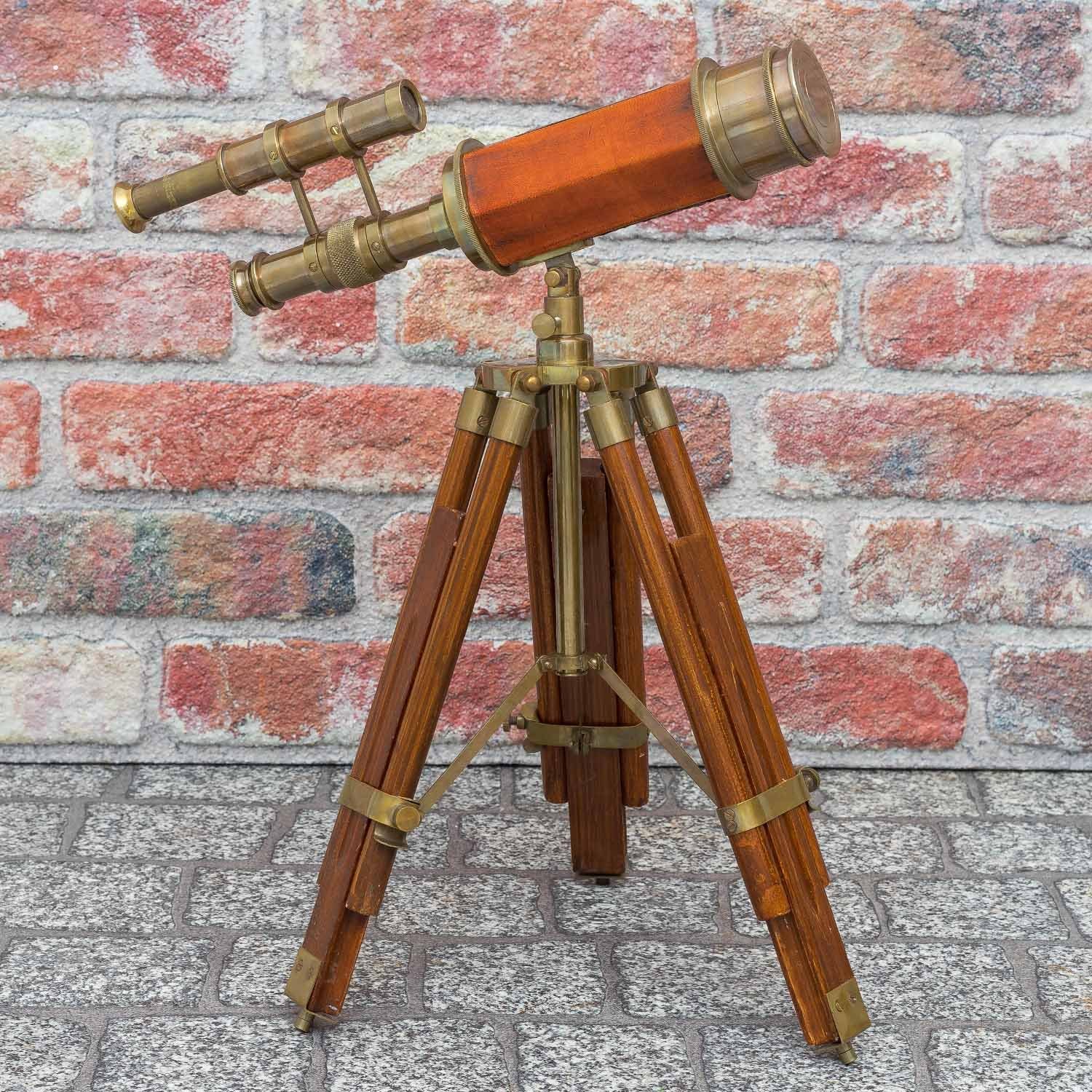 Aubaho Teleskop Messing Doppel-Teleskop Fernglas Holz-Stativ mit Fernrohr Antik-Stil
