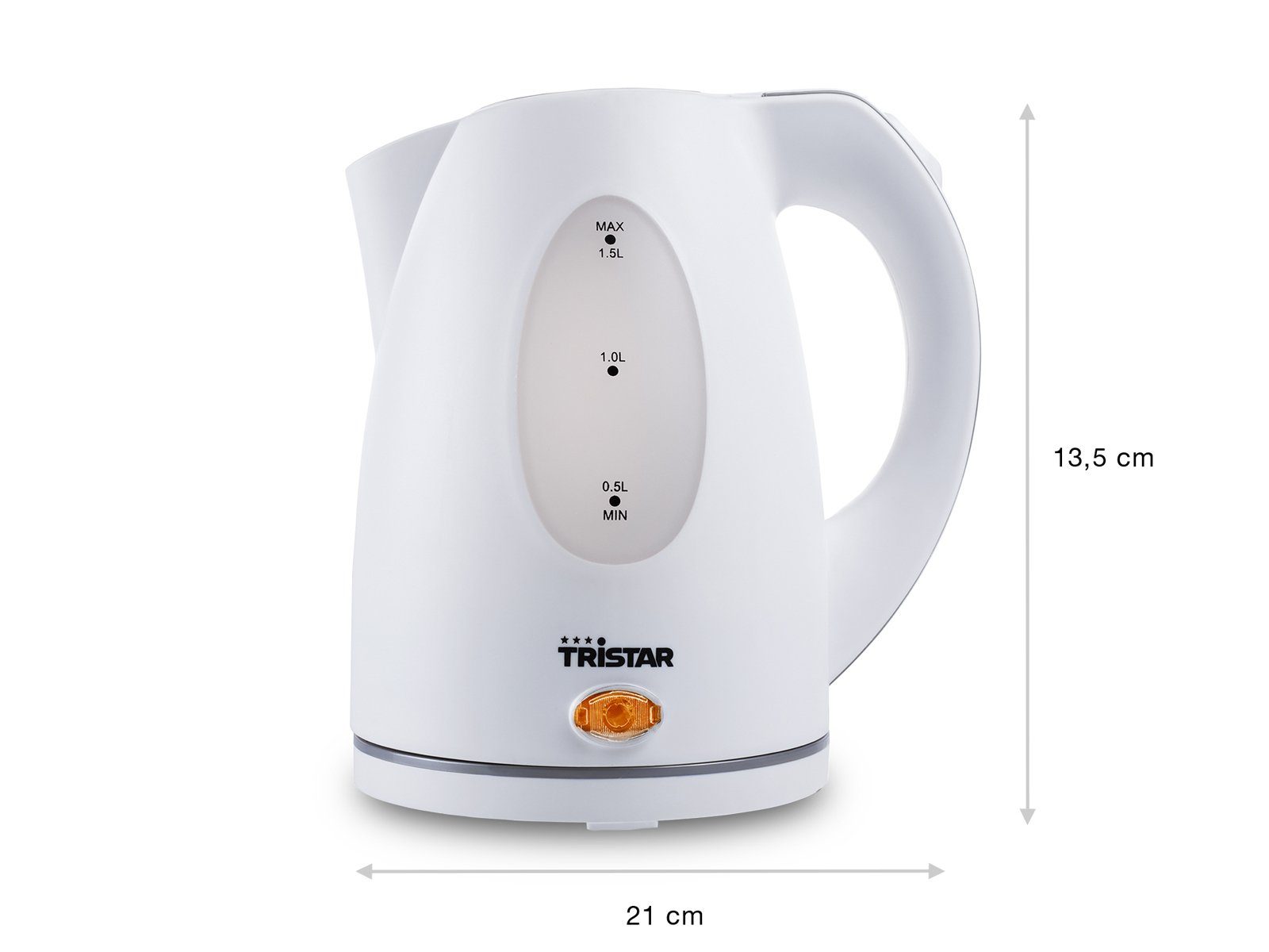 Tristar Wasserkocher, 1.5 l, 2200 W, elektrischer Tee Heißwasserbereiter ohne Kabel schnell, leise 360°-Fuß