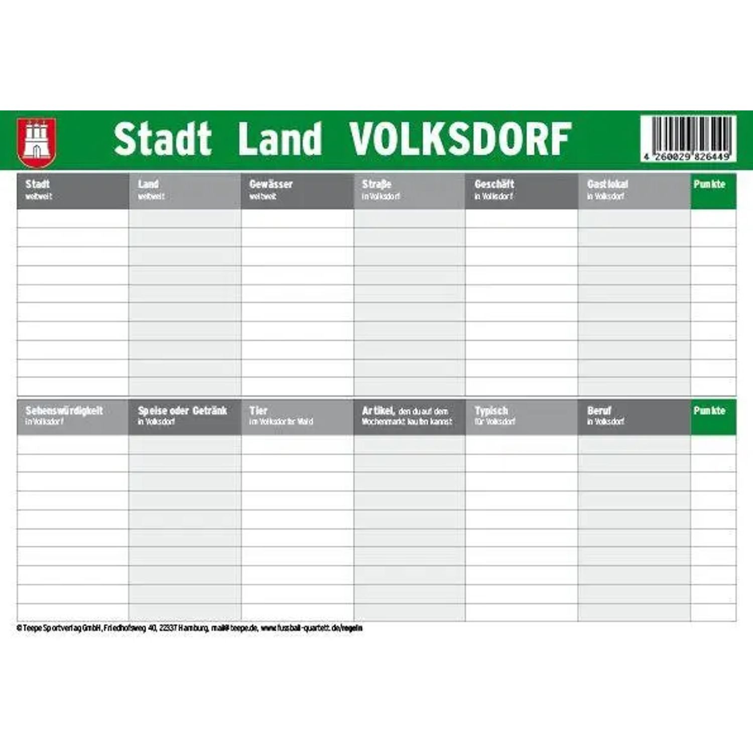 Teepe Sportverlag Spiel Hamburg: Stadt Land Volksdorf