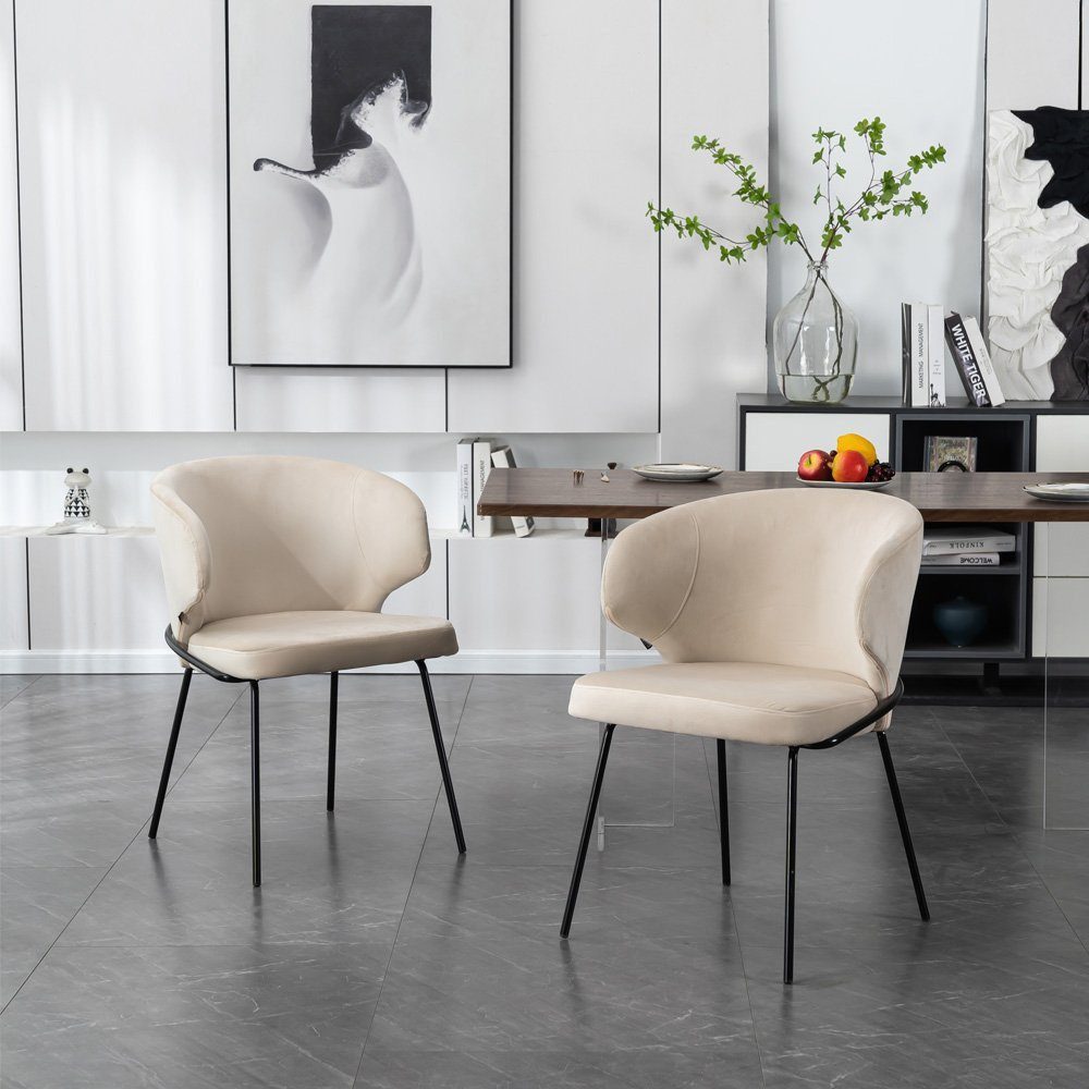HOME DELUXE Esszimmerstuhl Samt Stuhl Beige AMARA (79 x 55 x 59 cm, 1 St), weiche Polsterung I Küchenstuhl, Polsterstuhl – Bild 2 von 5