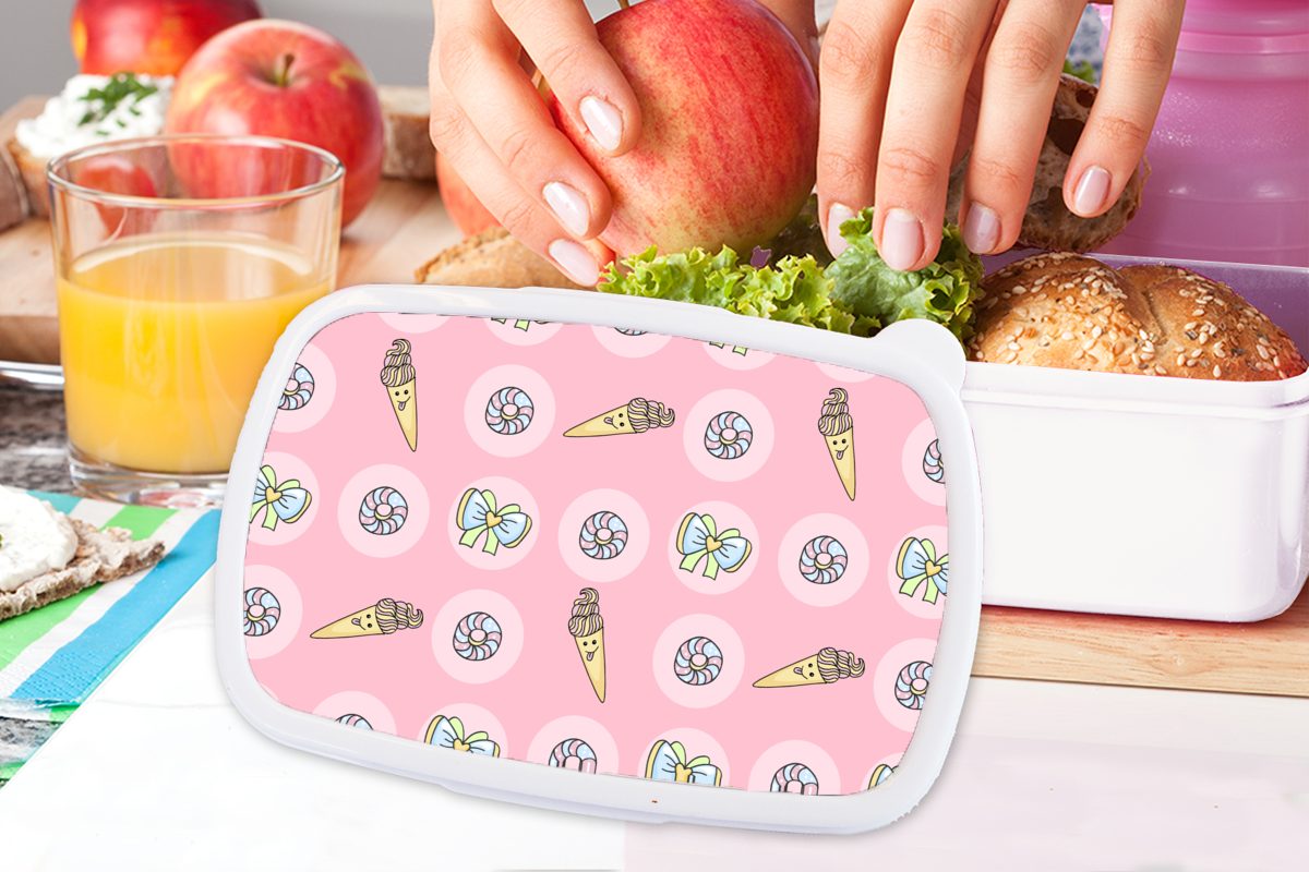 MuchoWow Lunchbox (2-tlg), Jungs - Donuts Brotdose, und weiß Mädchen und - Erwachsene, - Kinder Muster Kawaii für für Brotbox Pastell, Kunststoff