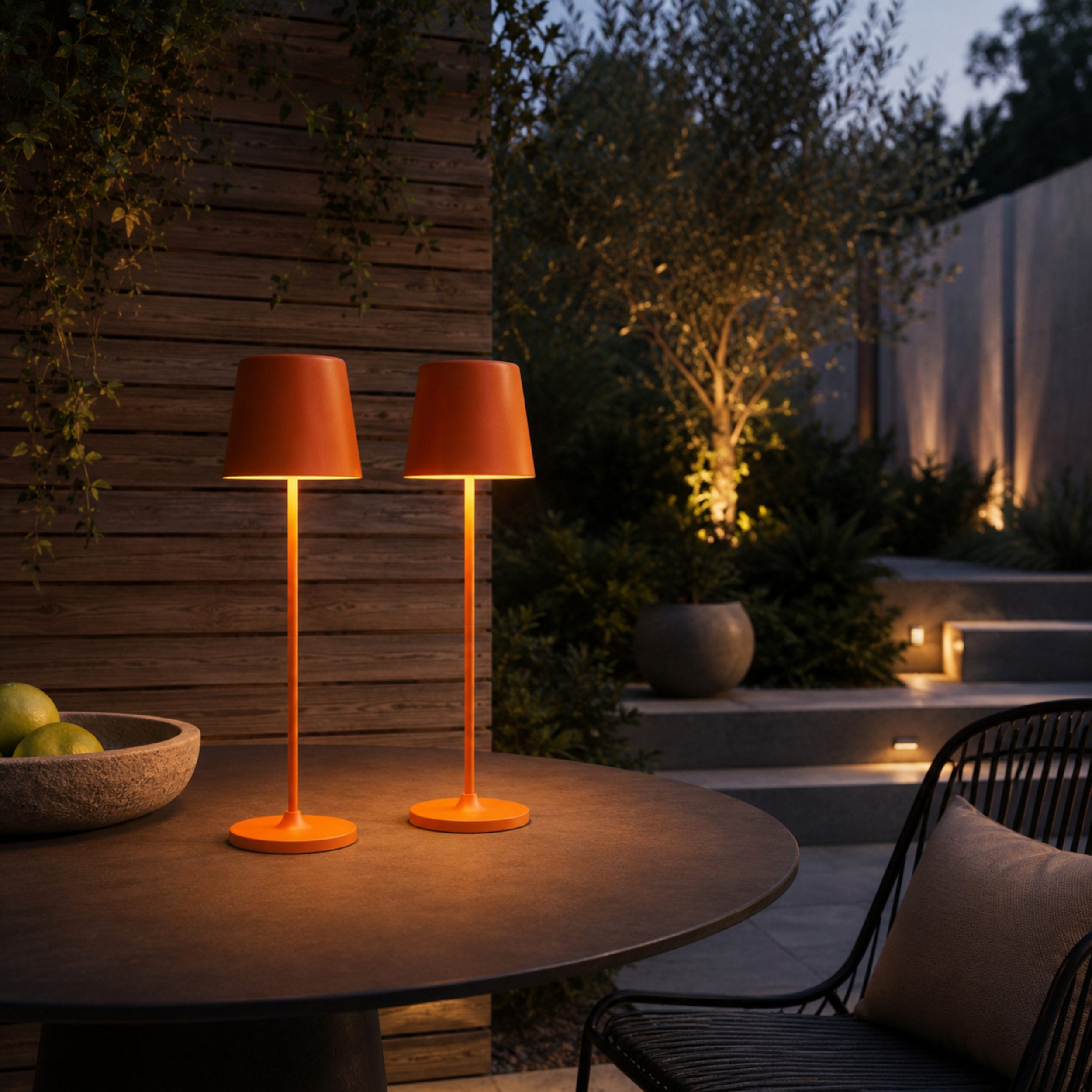 Lightbox Tischleuchte, LED fest integriert, Warmweiß, 2er-Set, LED Außen Tischlampe, 37 cm, 310lm, Touchdimmer, USB, orange